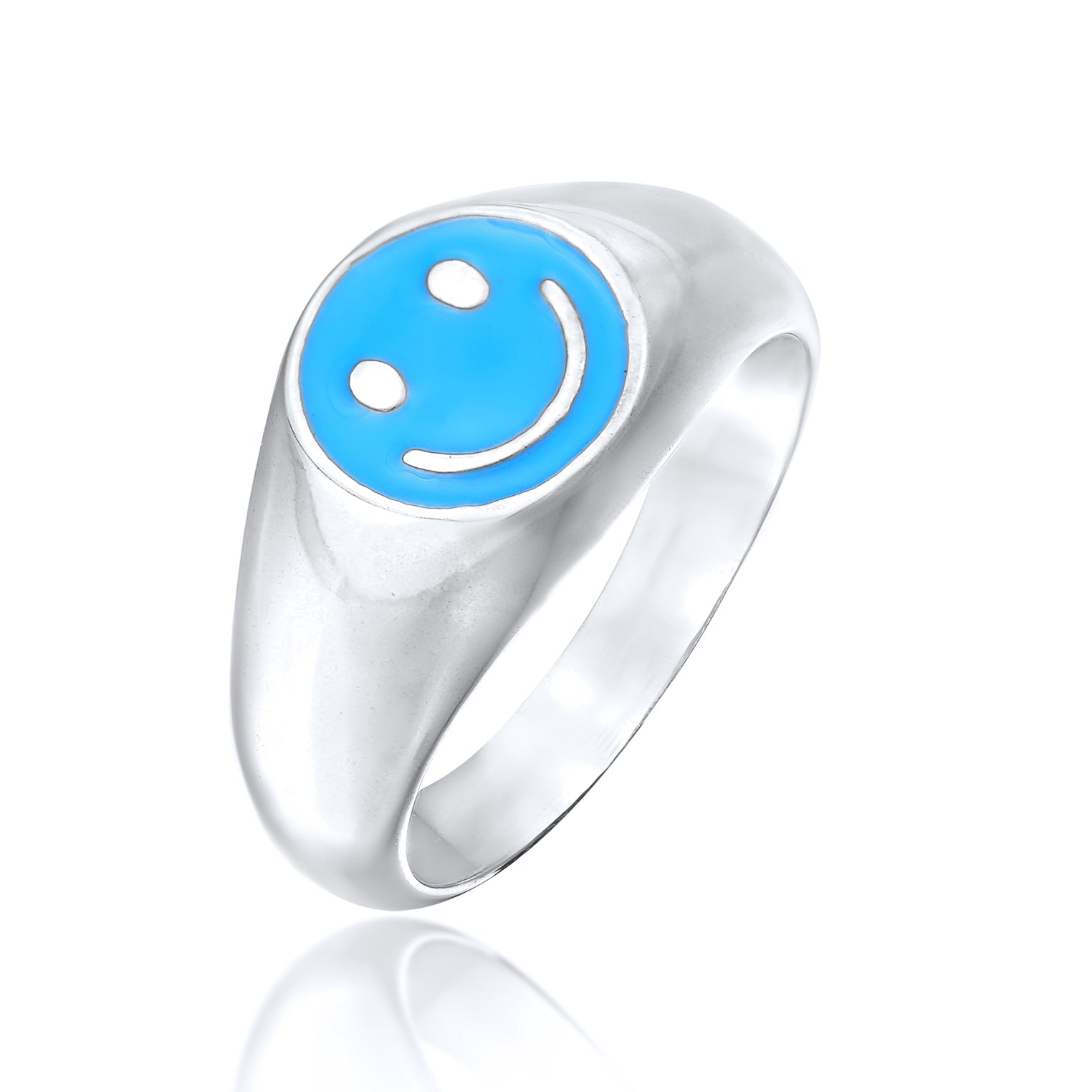 Signet ring Smiling | Enamel (Blue) – Kuzzoi | Silberringe