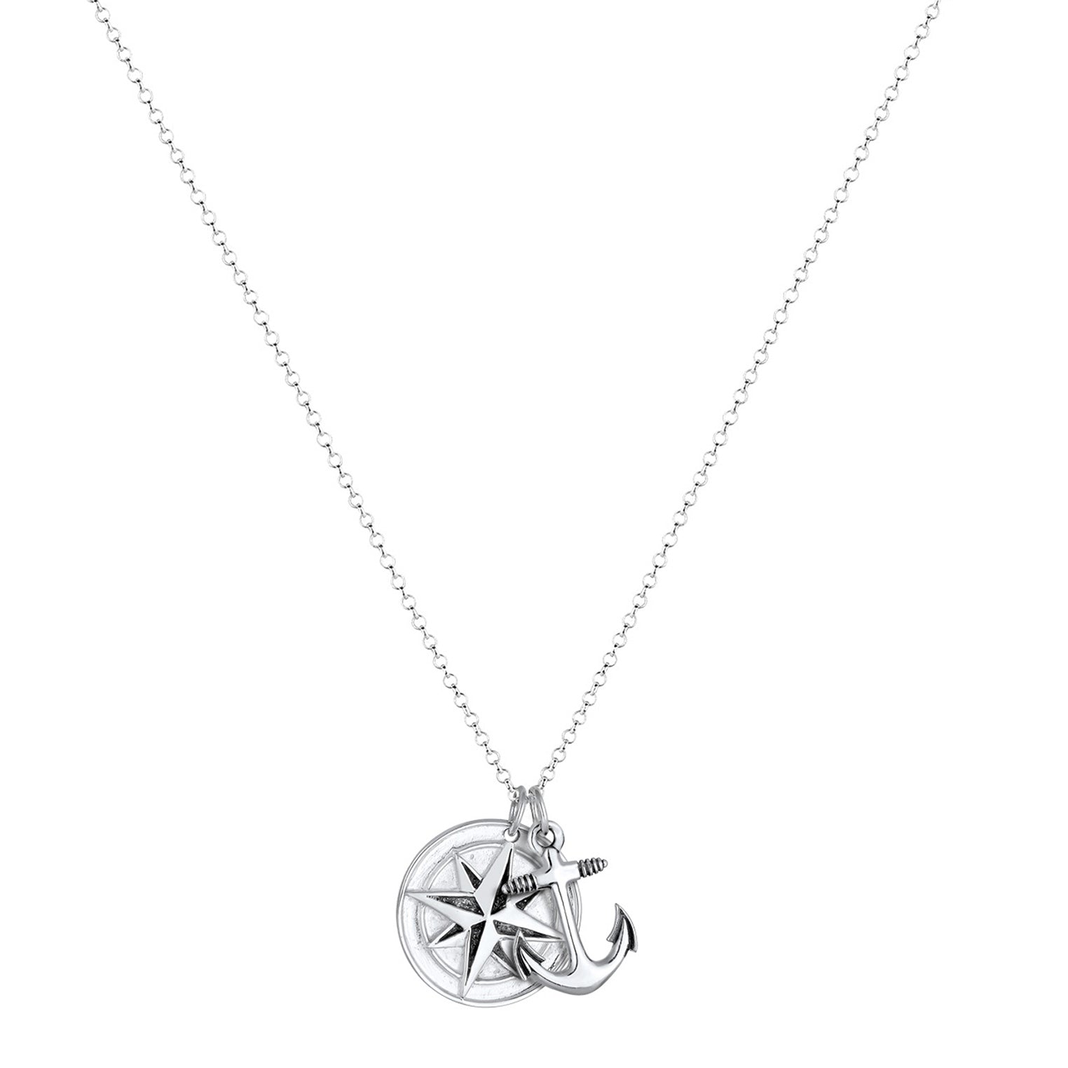 Silber - KUZZOI | Halskette Kompass Anker | 925er Sterling Silber