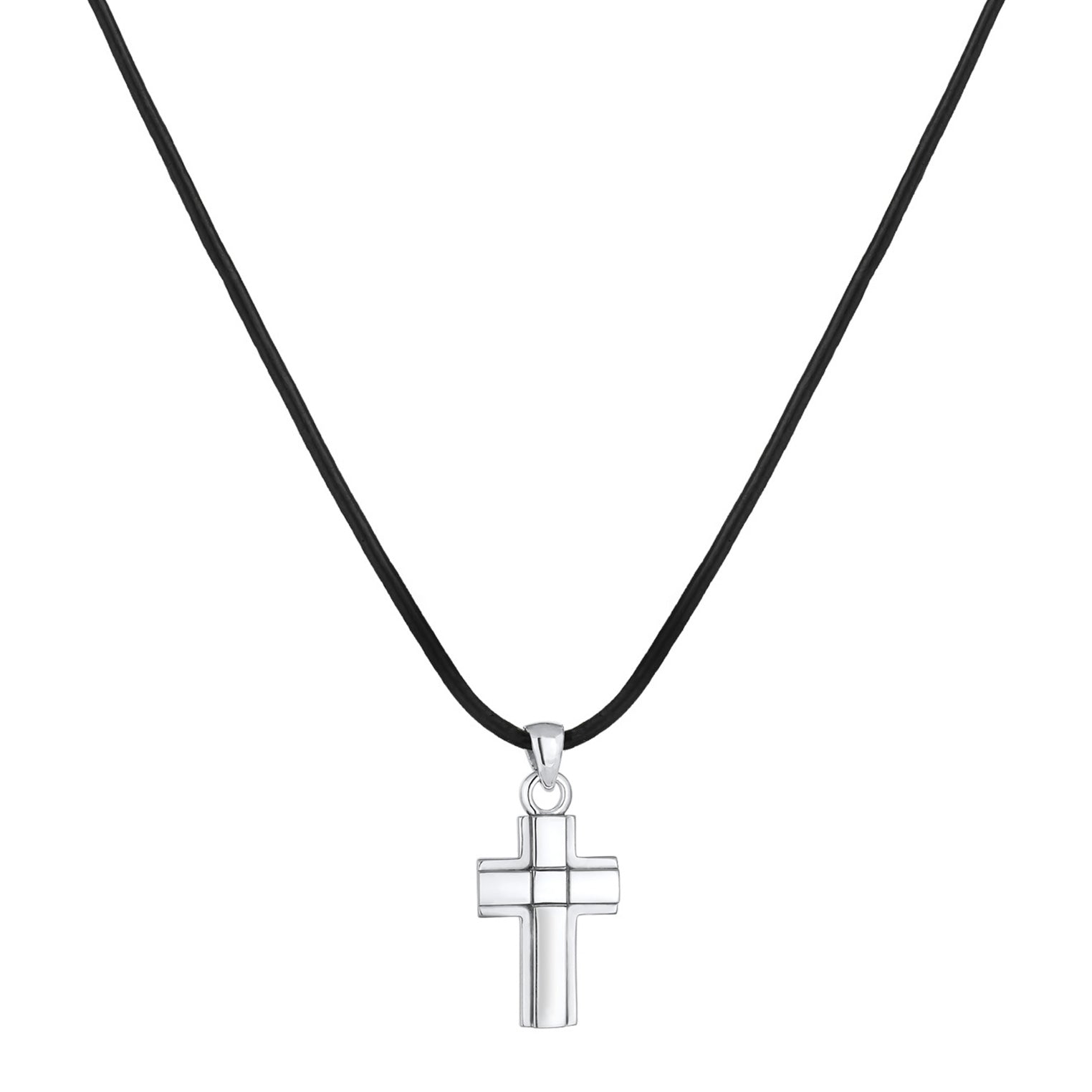 Silber - KUZZOI | Glieder-Halskette Kreuz | Leder | 925er Sterling Silber