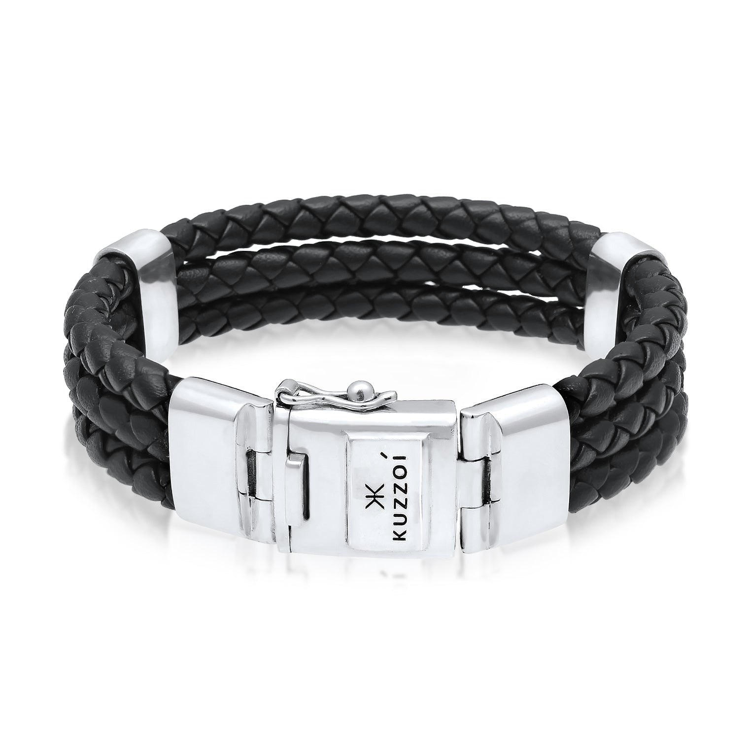 Silber - KUZZOI | Armband Verschluss Geflochten | Leder | 925er Sterling Silber
