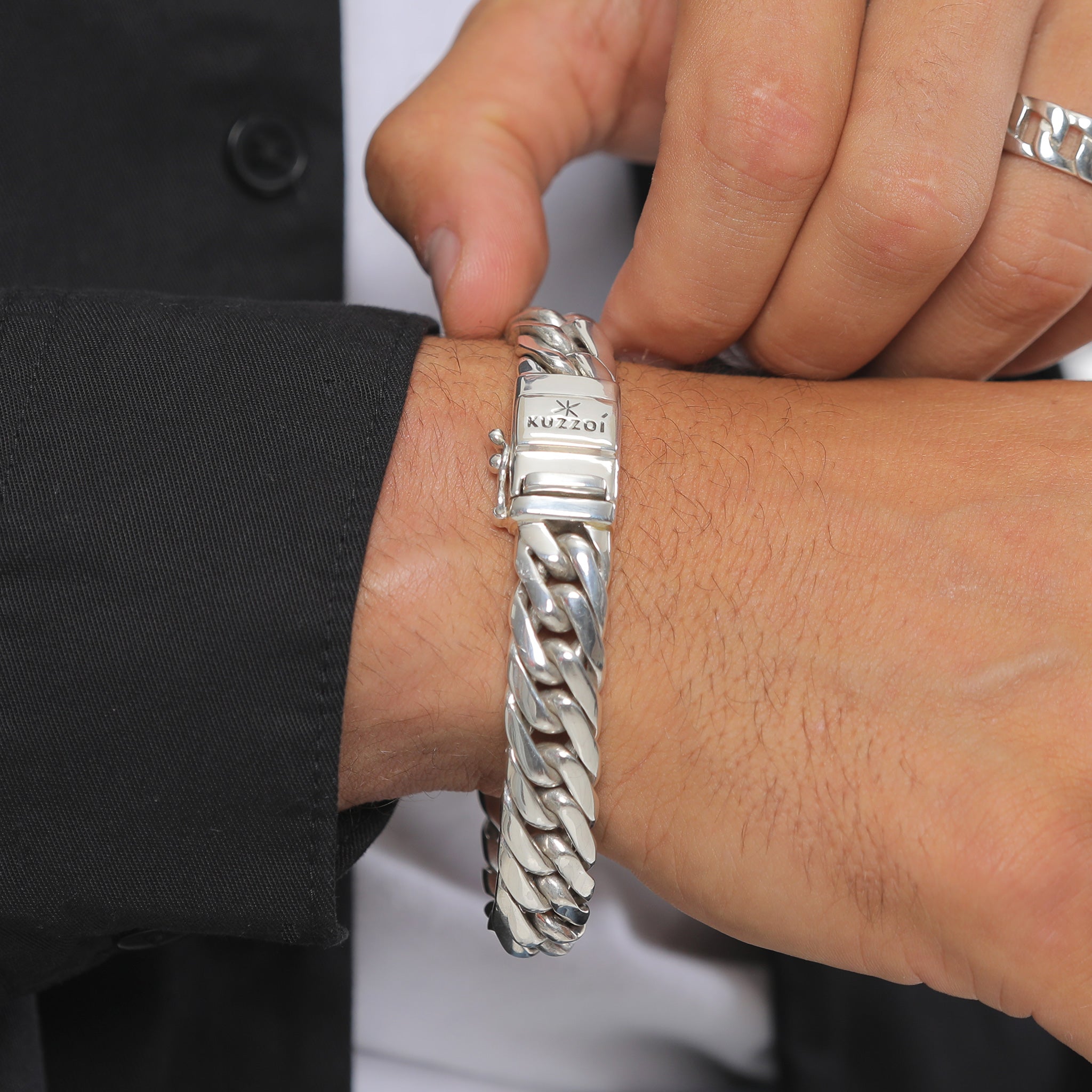 Silber - KUZZOI | Armband Massiv Verschluss | 925er Sterling Silber
