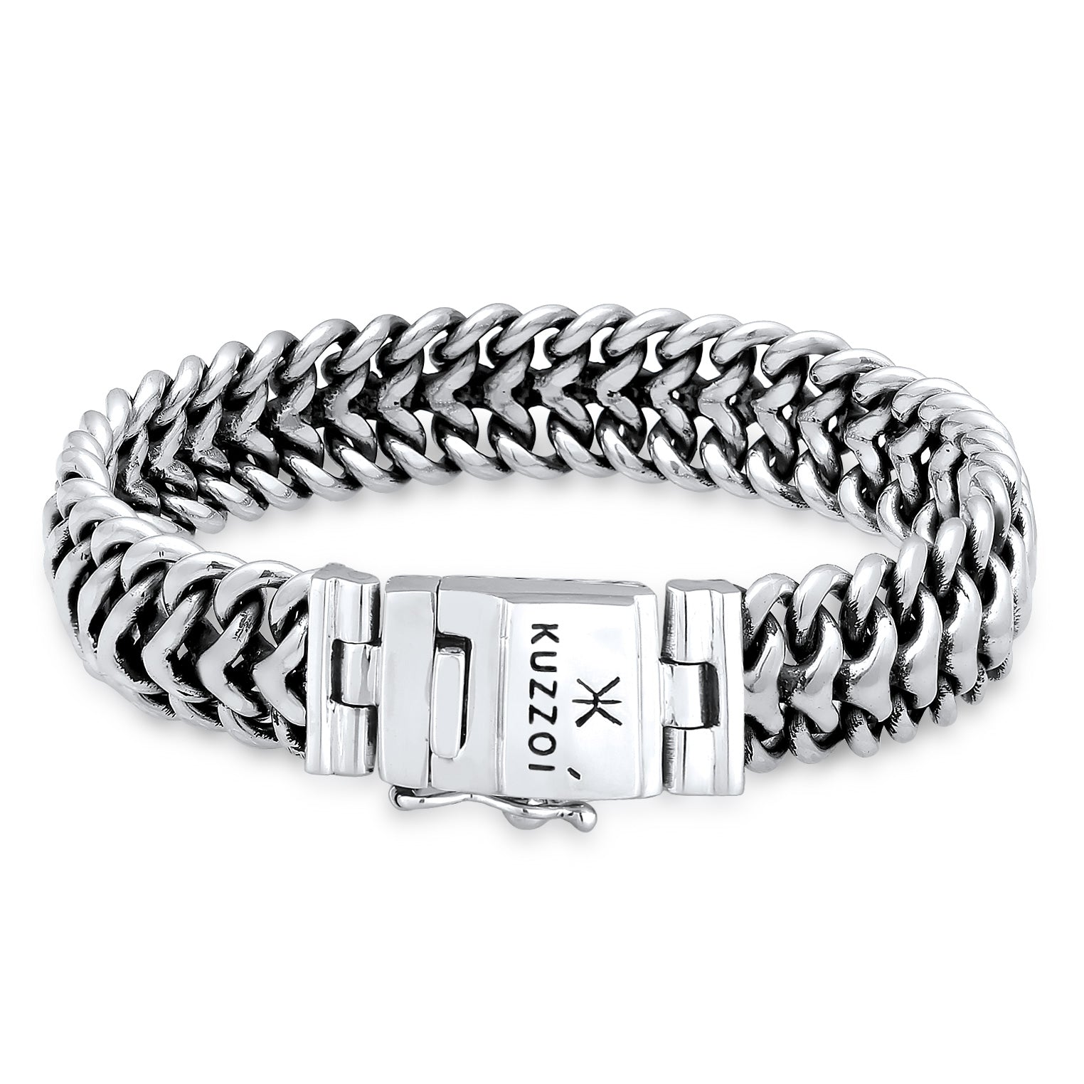 Silber - KUZZOI | Panzer-Armband Cool | 925er Sterling Silber oxidiert