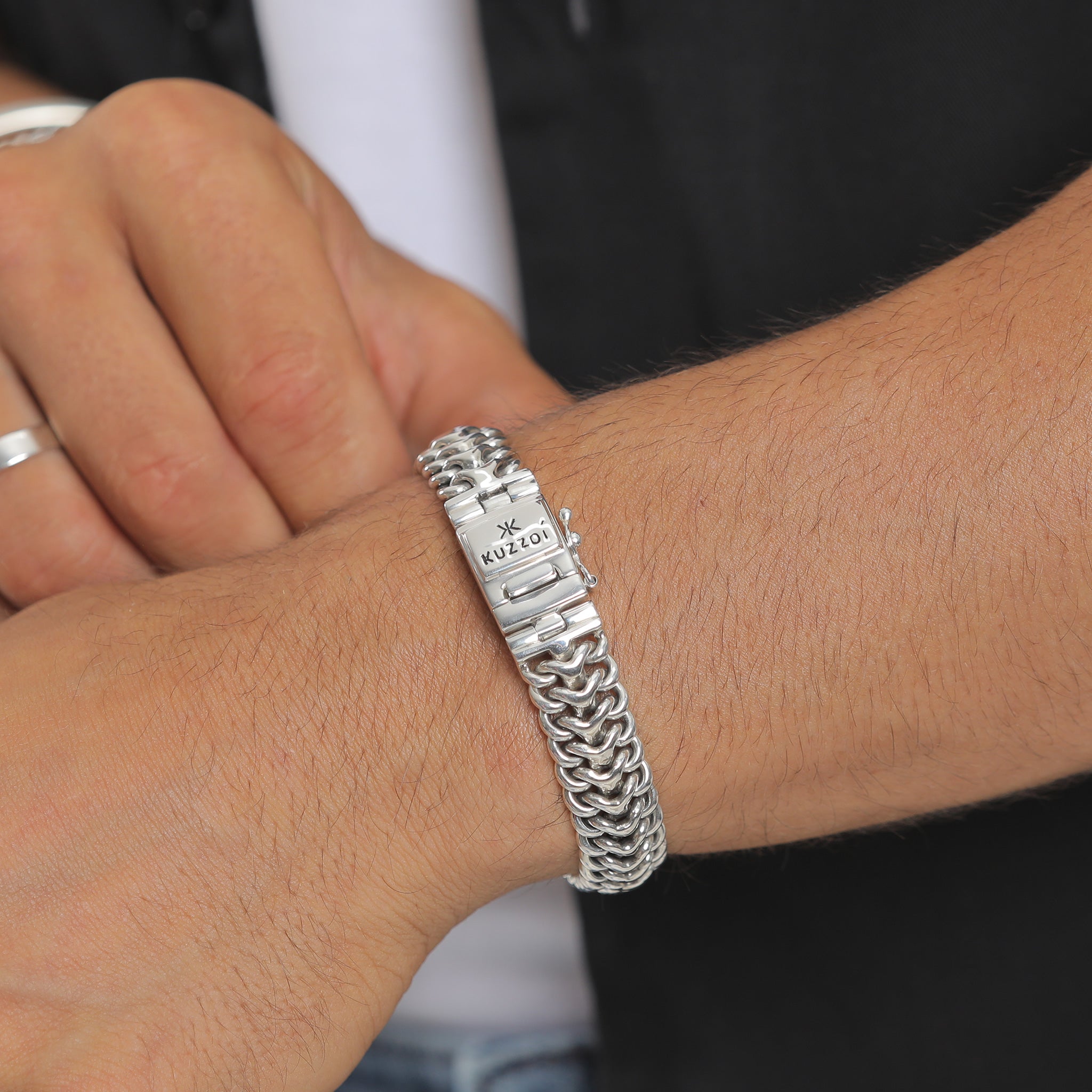 Silber - KUZZOI | Panzer-Armband Cool | 925er Sterling Silber oxidiert