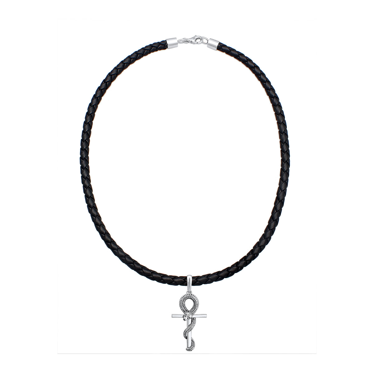 Silber - KUZZOI | Halskette Kreuz Schlange | Leder | 925er Sterling Silber