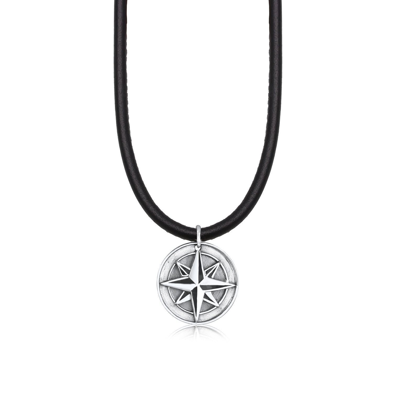 Silber - KUZZOI | Halskette Kompass | Leder | 925er Sterling Silber