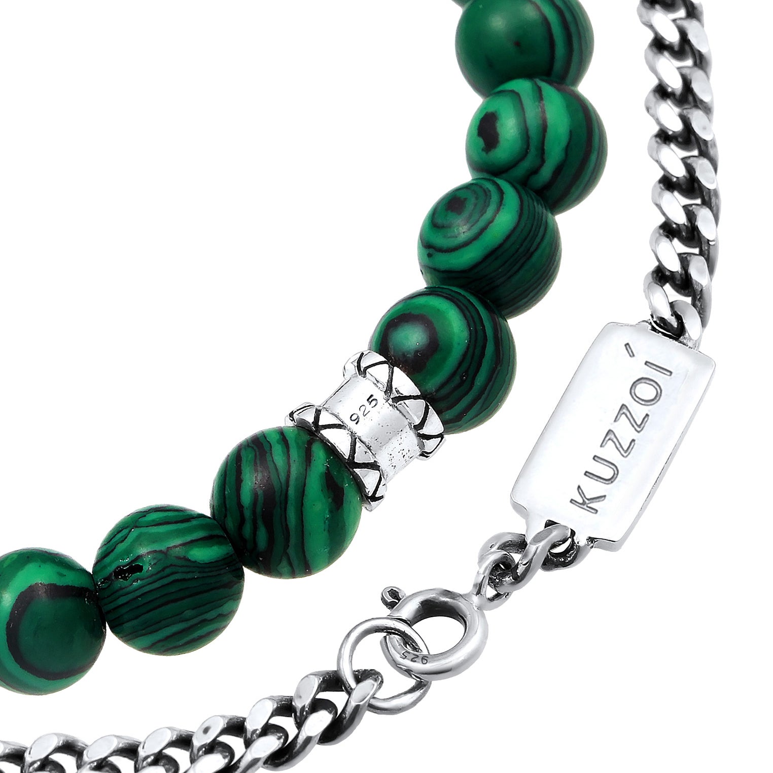 Silber - KUZZOI | Armbandset Perlen | Achat (Grün) | 925er Sterling Silber
