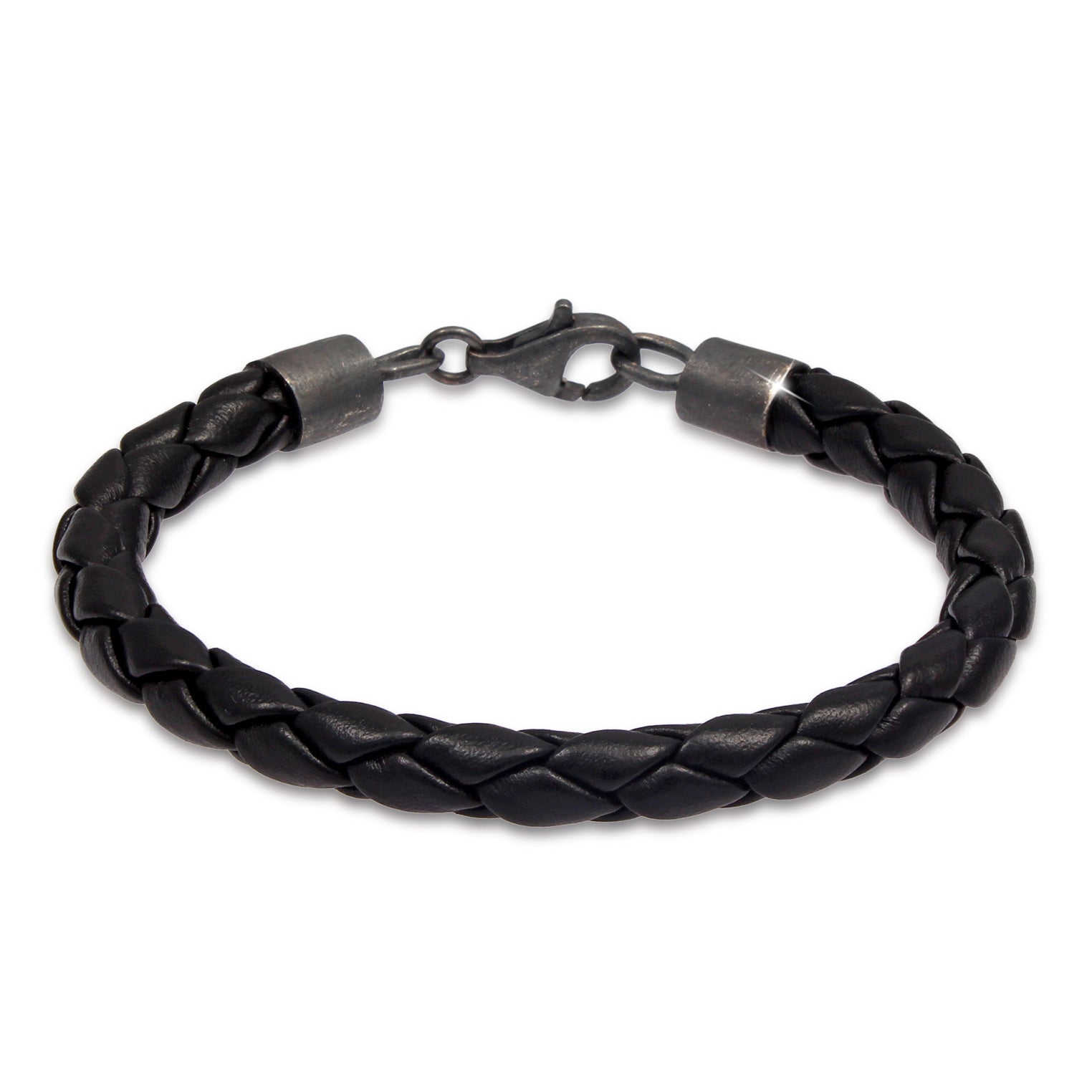 Schwarz - KUZZOI | Armband Karabiner | Leder | 925er Sterling Silber