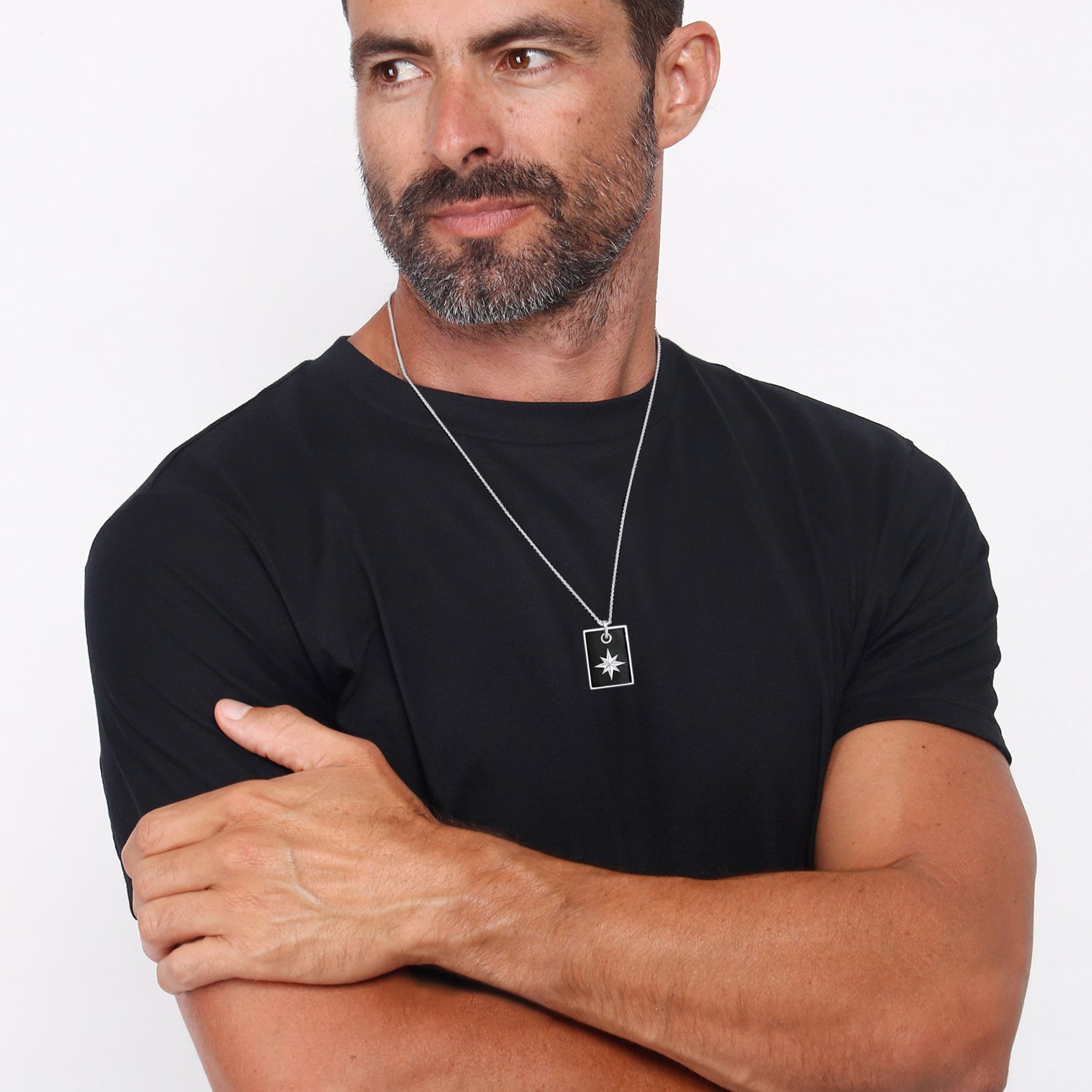 Silber - KUZZOI | Halskette Dog Tag | Emaille (Schwarz) | 925er Sterling Silber