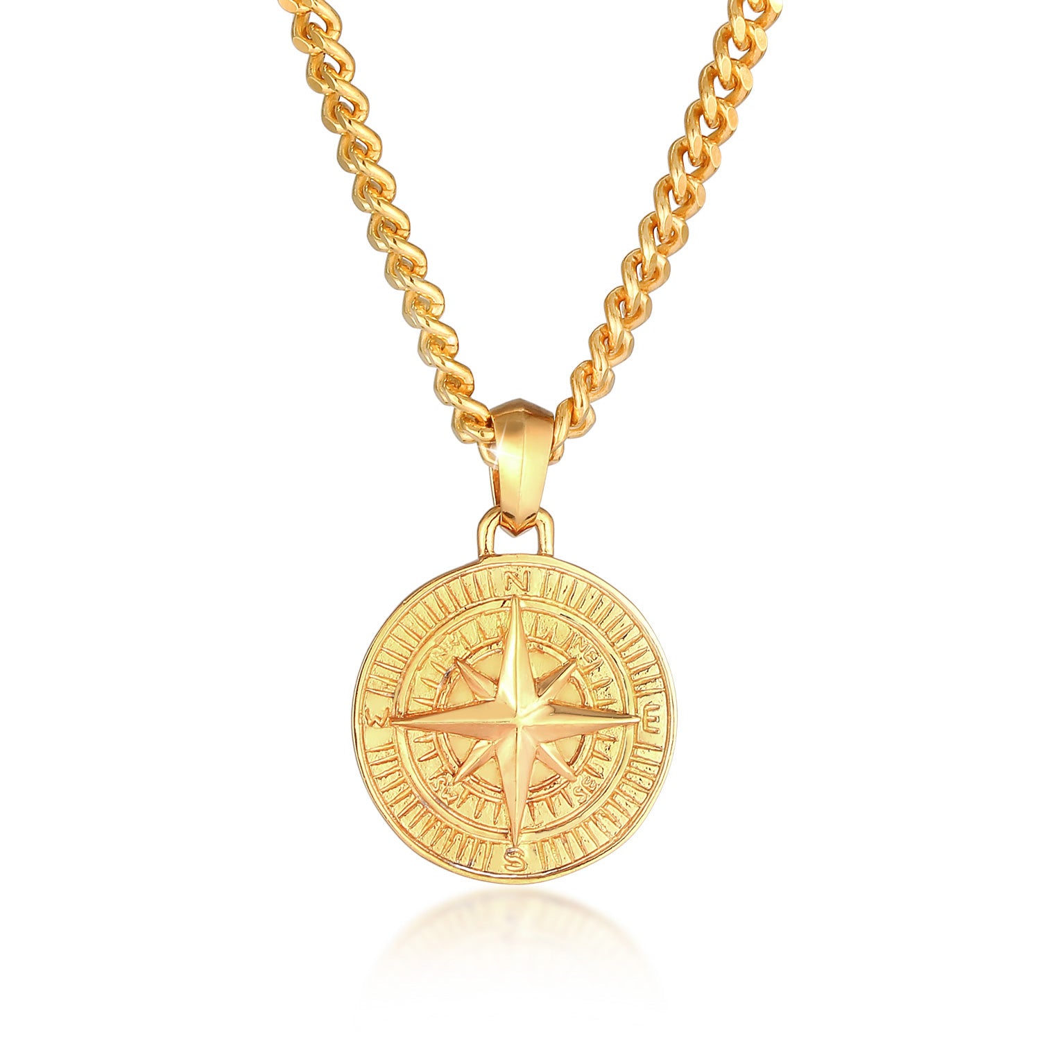 Gold - KUZZOI | Halskette Kompass Münze | 925er Sterling Silber vergoldet