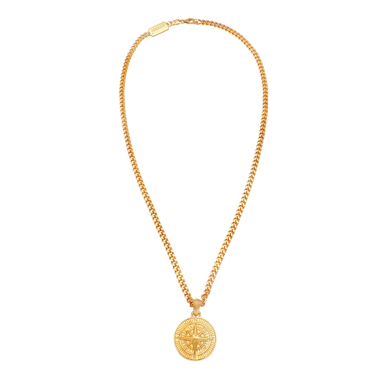 Gold - KUZZOI | Halskette Kompass Münze | 925er Sterling Silber vergoldet