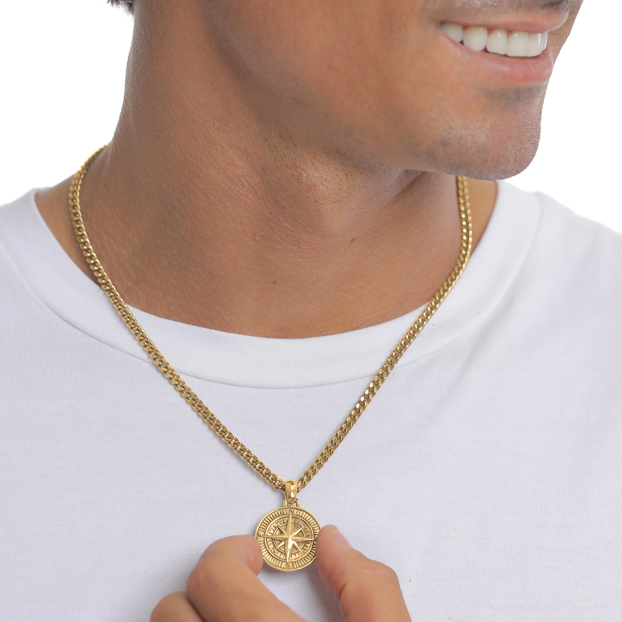 Gold - KUZZOI | Halskette Kompass Münze | 925er Sterling Silber vergoldet
