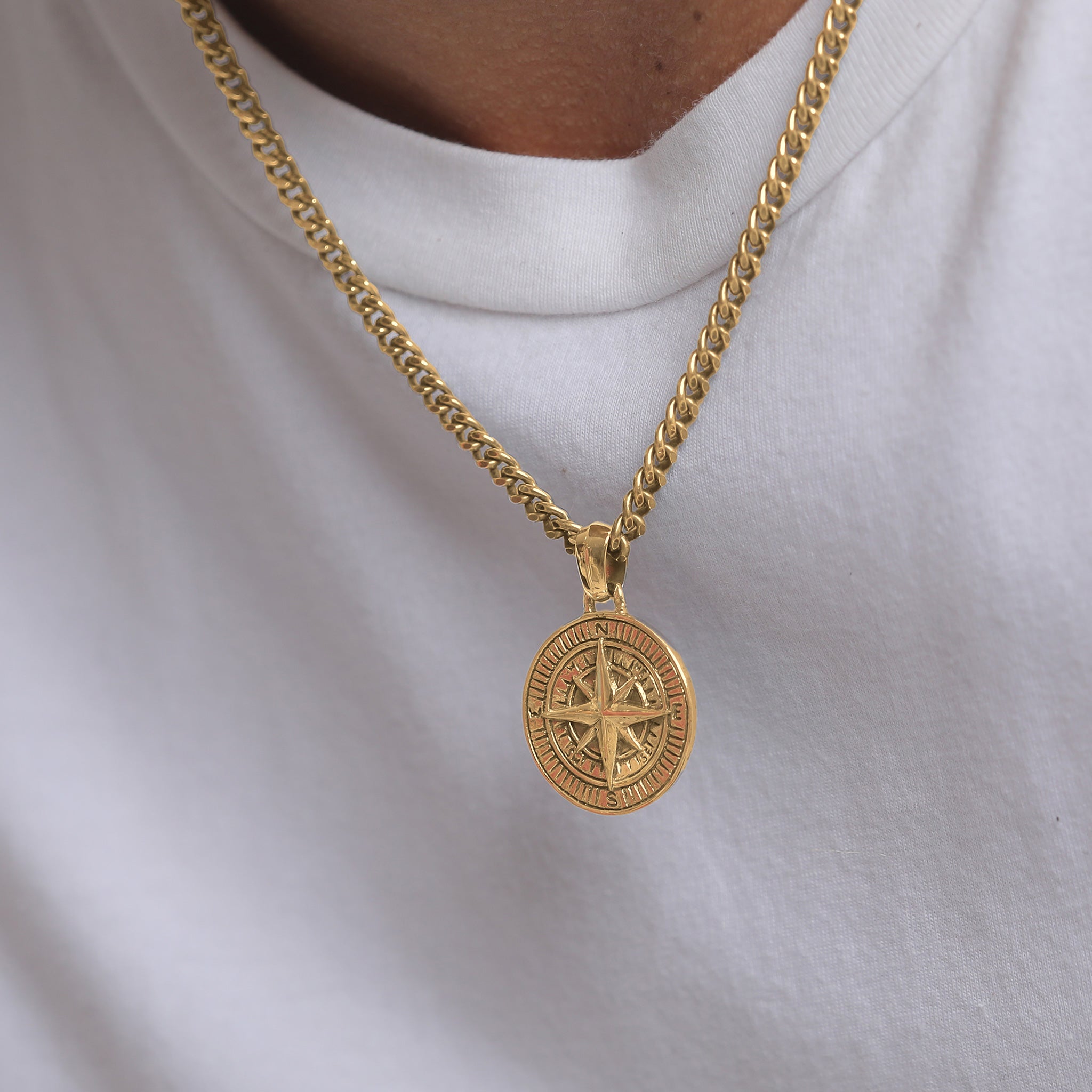 Gold - KUZZOI | Halskette Kompass Münze | 925er Sterling Silber vergoldet