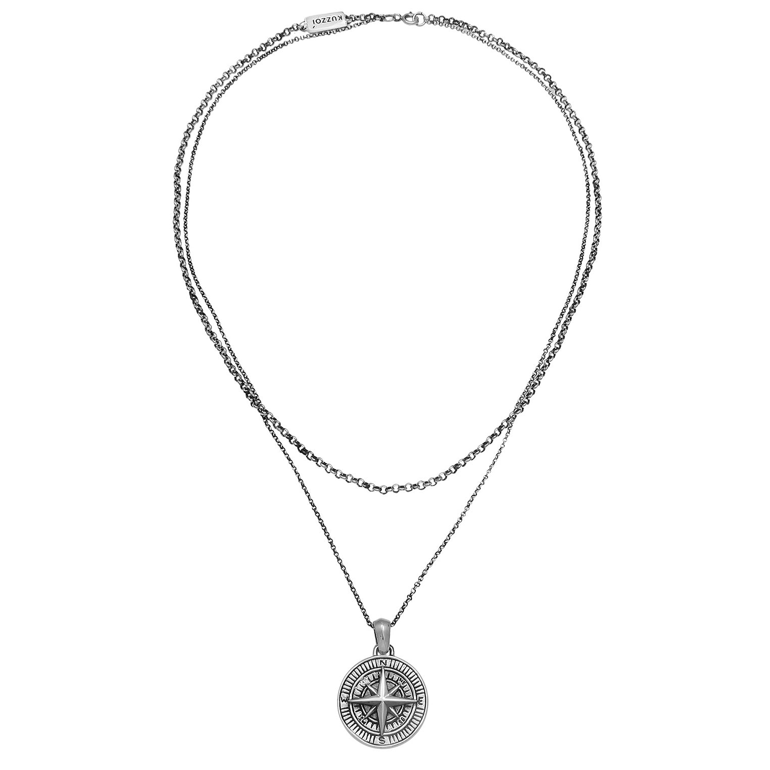 Grau - KUZZOI | Layer-Halskette Kompass Anhänger | 925er Sterling Silber