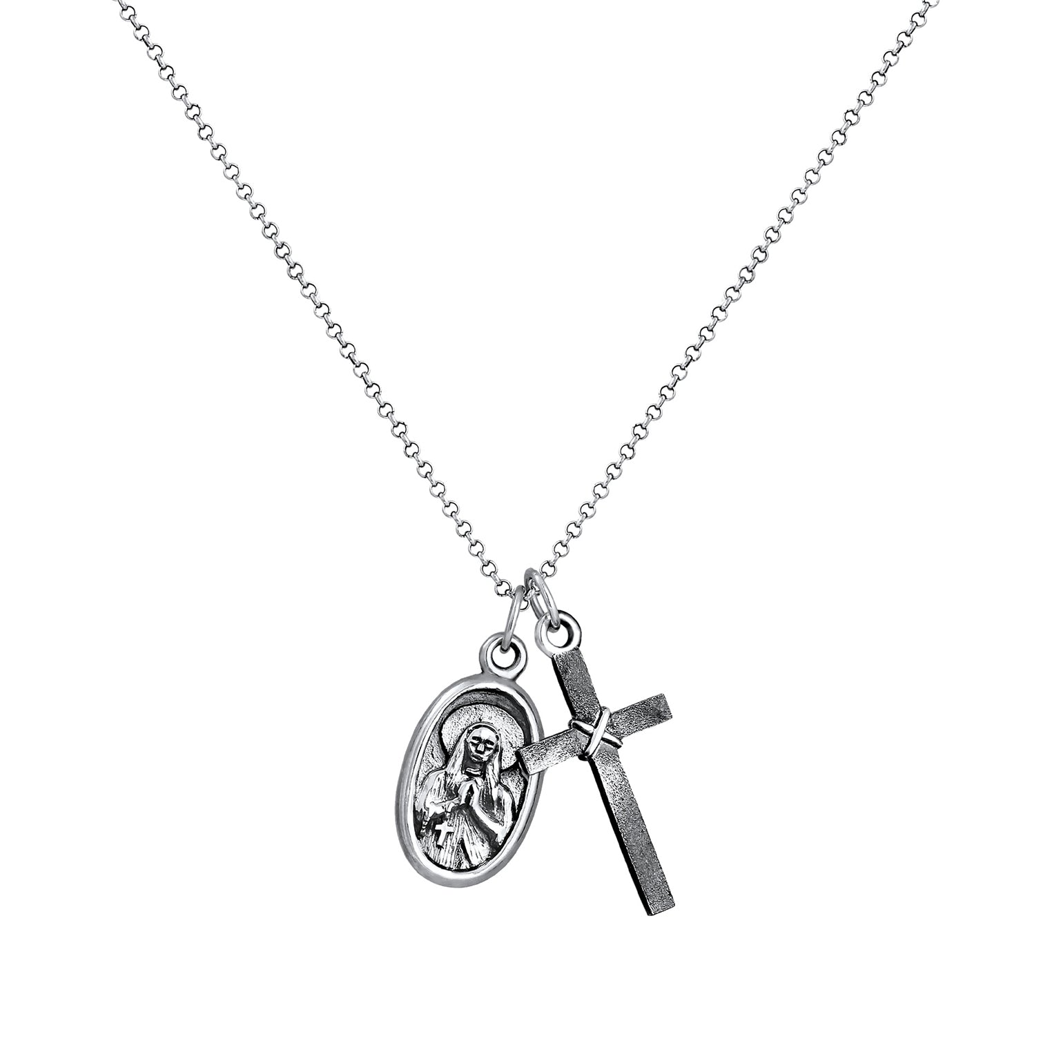 Silber - KUZZOI | Halskette Marienbild Kreuz | 925er Sterling Silber