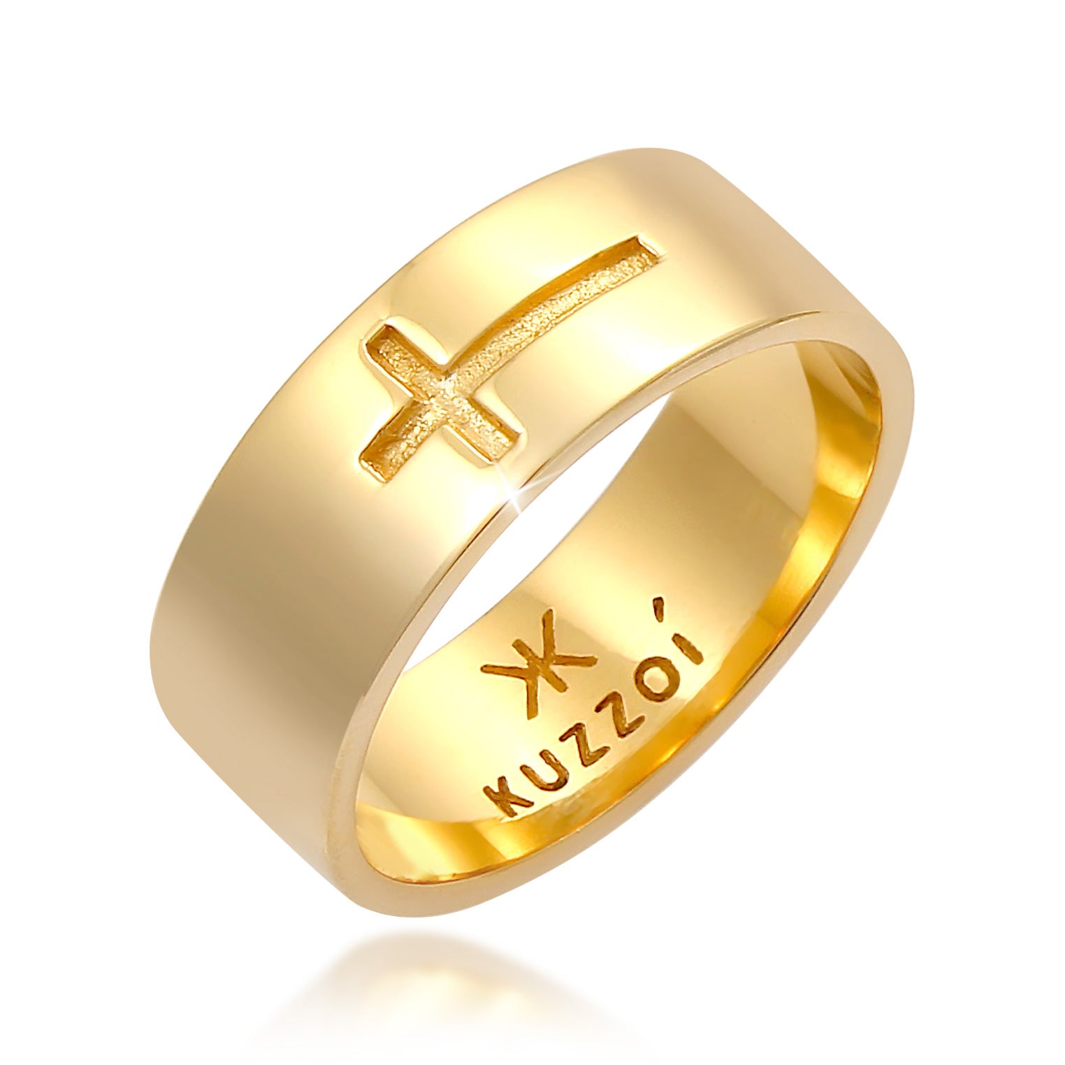 Gold - KUZZOI | Ring Breit Kreuz | 925 Sterling Silber vergoldet
