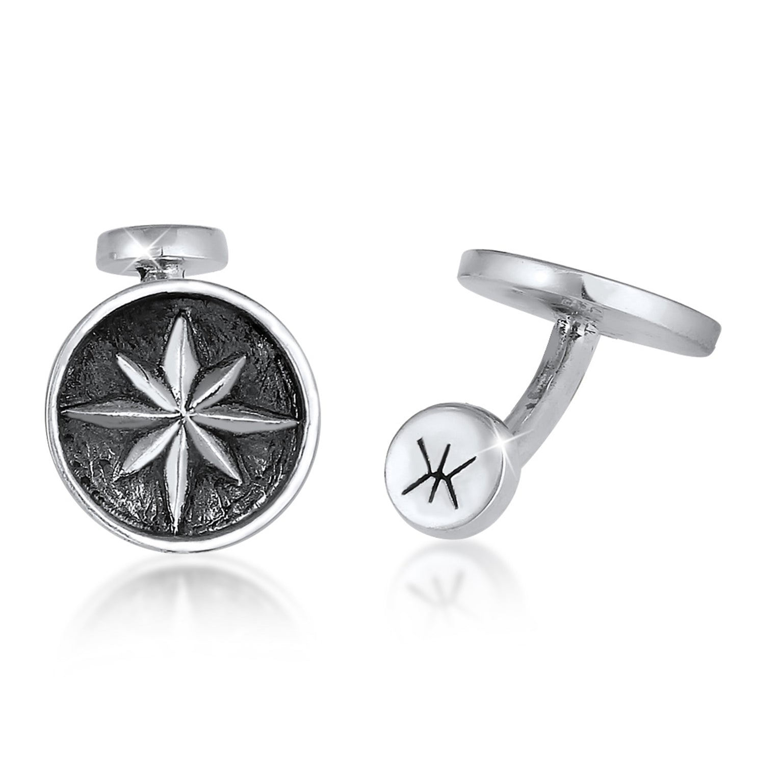 Silber - KUZZOI | Manschettenknopf Kompass | 925er Sterling Silber
