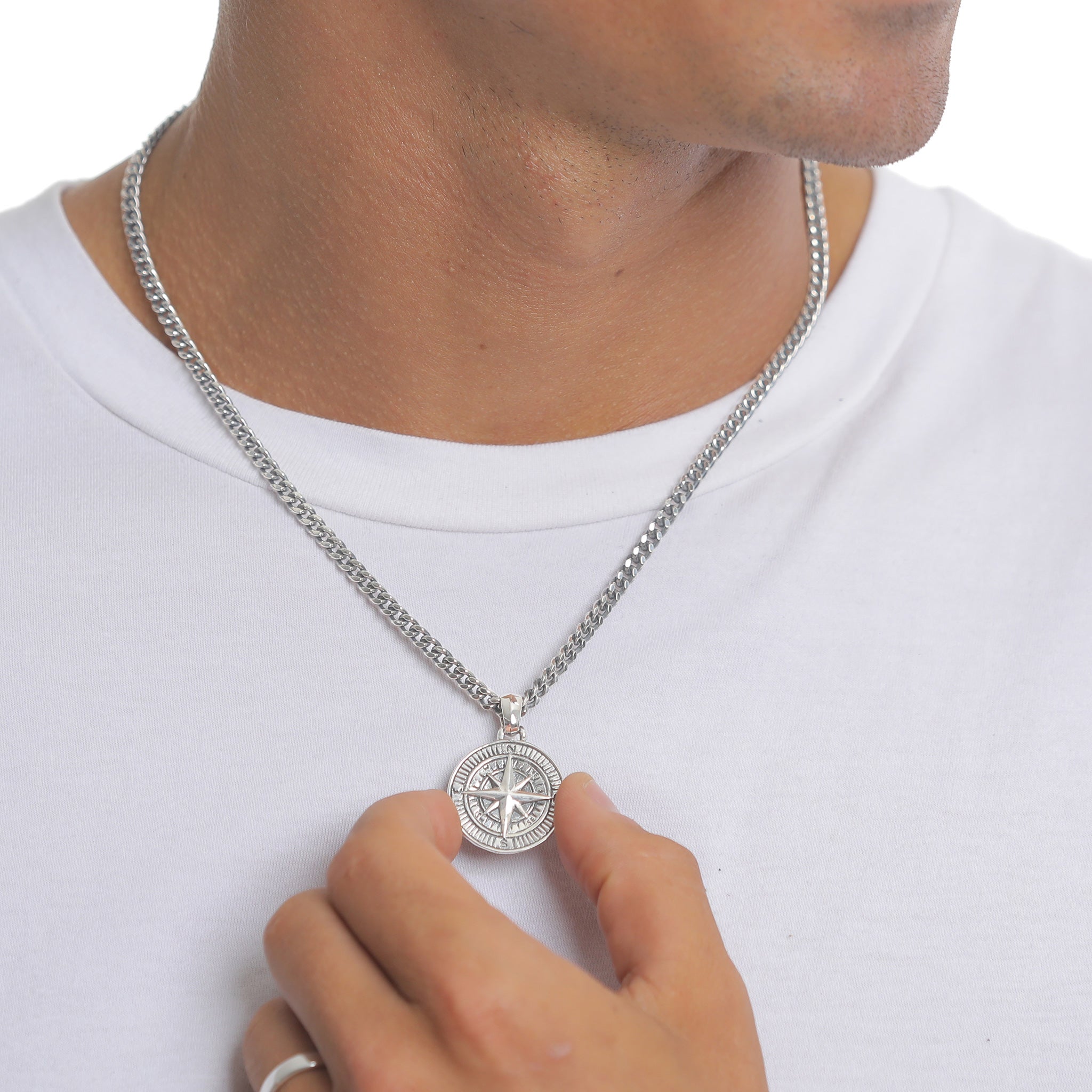 Silber - KUZZOI | Halskette Kompass Münze | 925er Sterling Silber