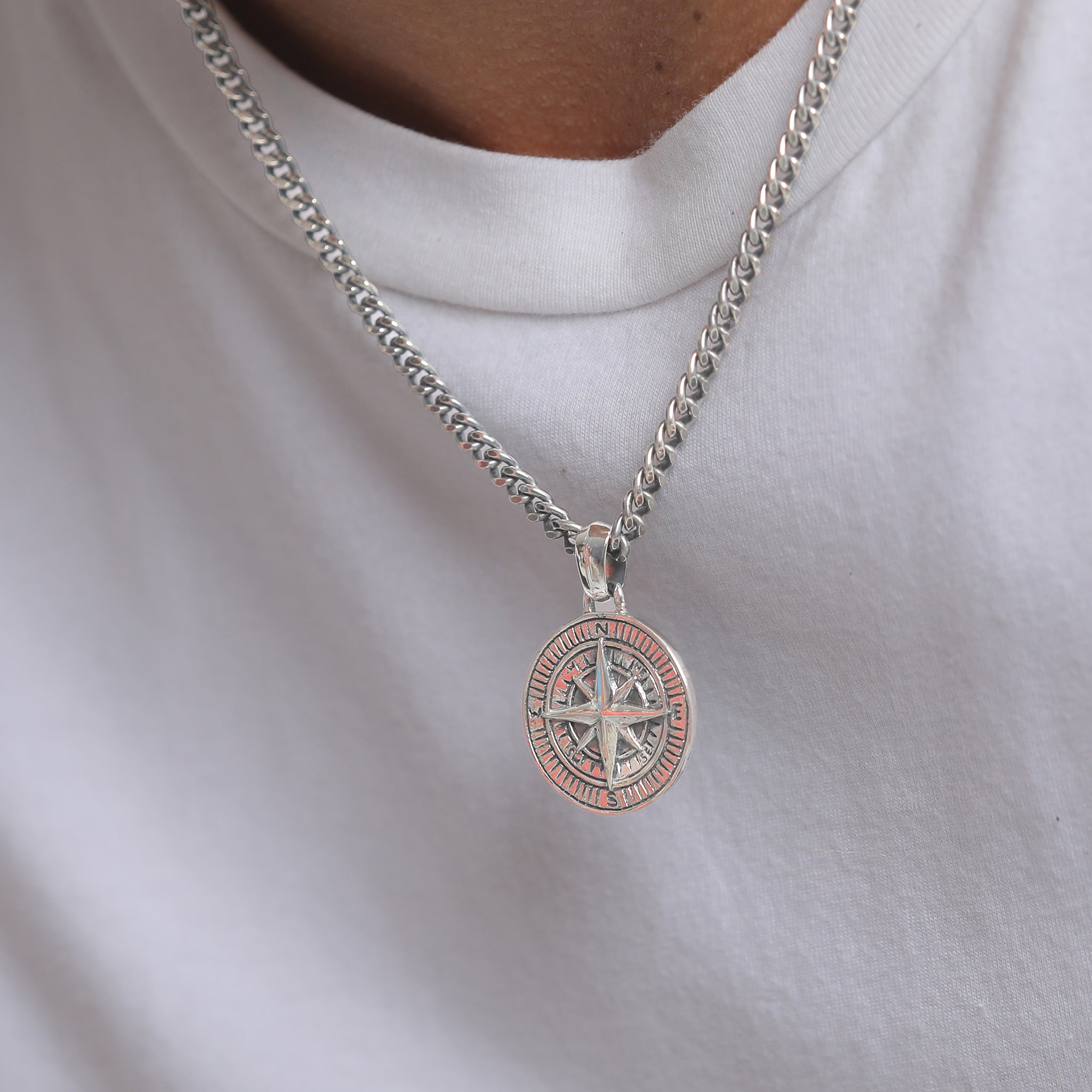 Silber - KUZZOI | Halskette Kompass Münze | 925er Sterling Silber