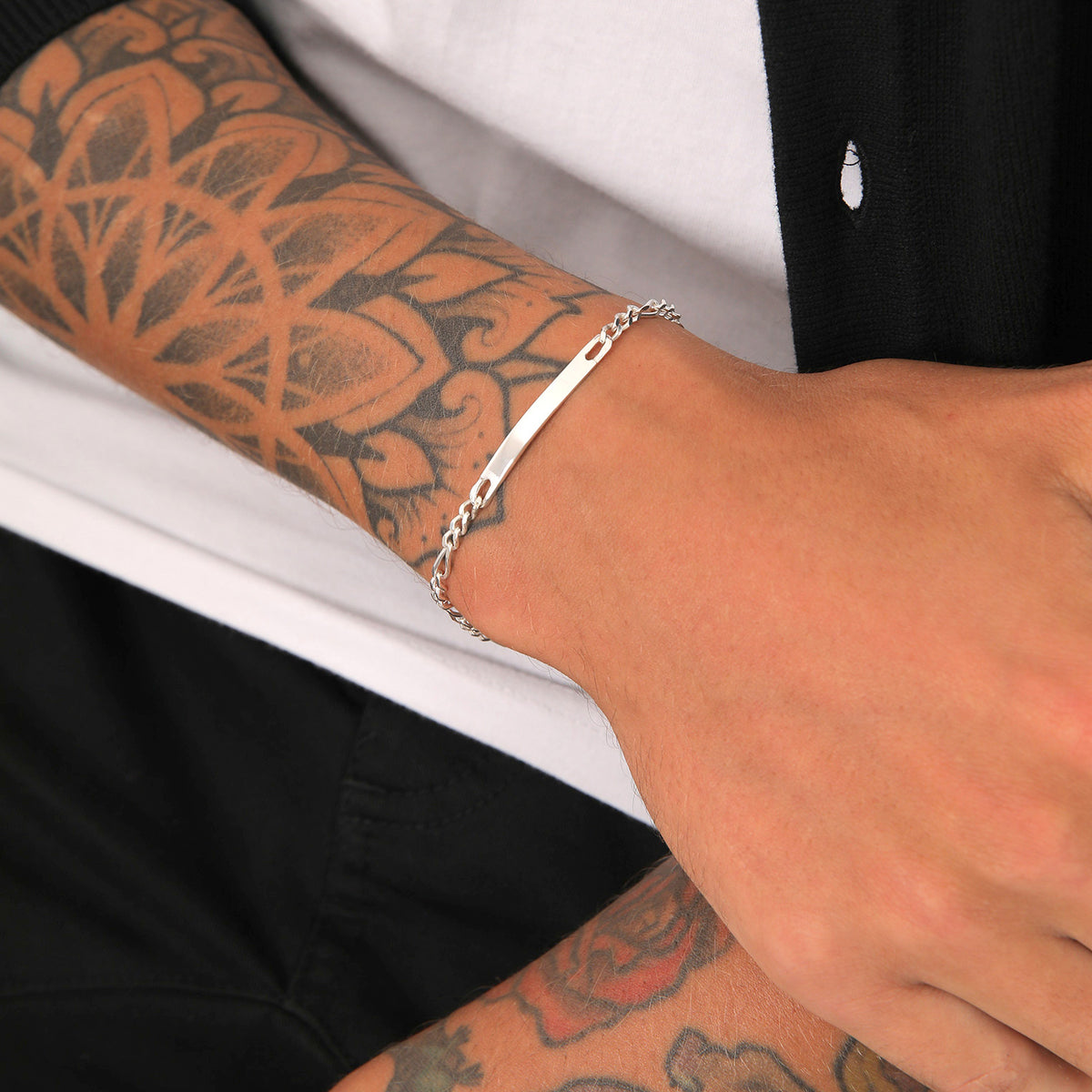 Silber - KUZZOI | Figaro-Armband ID Platte | 925er Sterling Silber