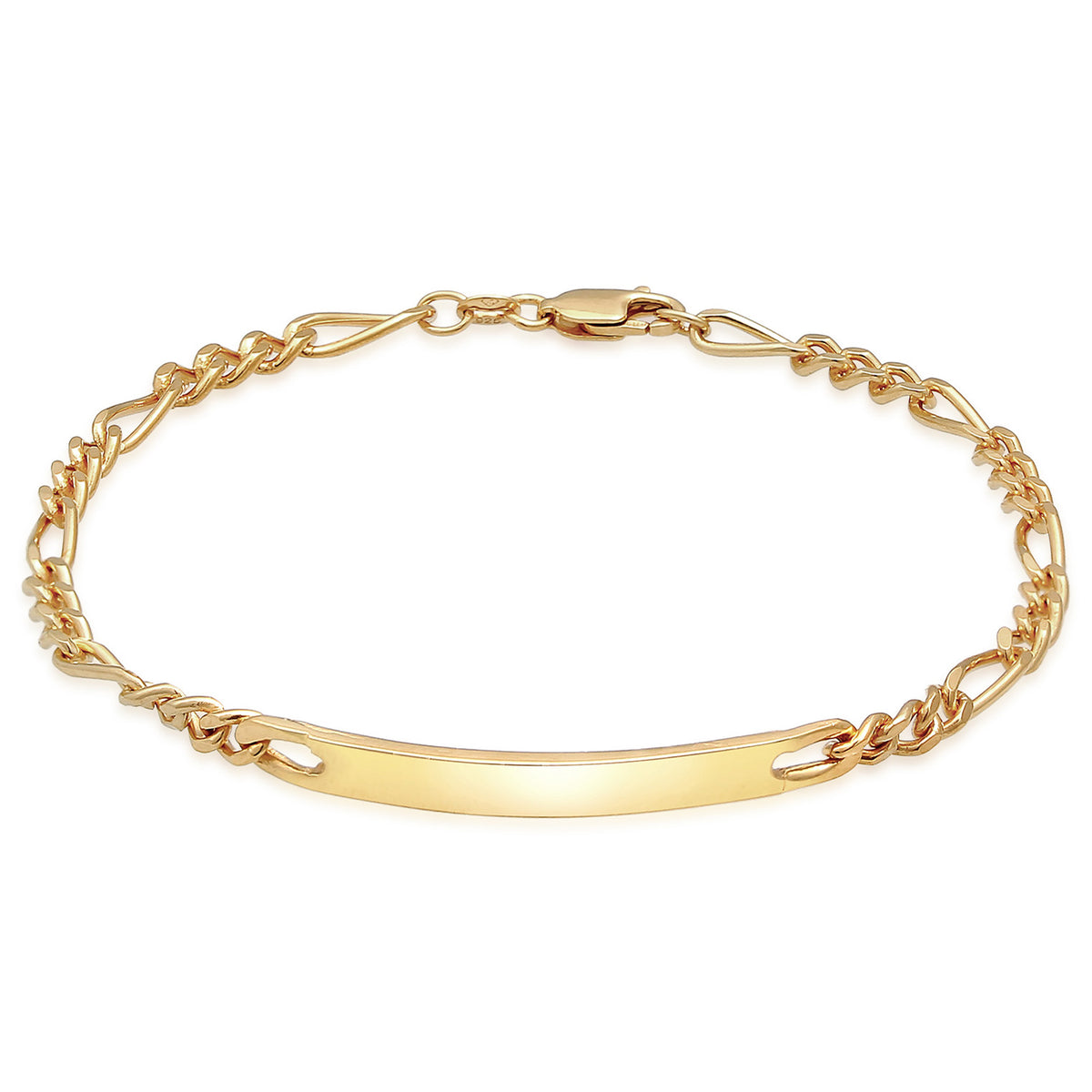 Gold - KUZZOI | Figaro-Armband ID Platte | 925er Sterling Silber vergoldet