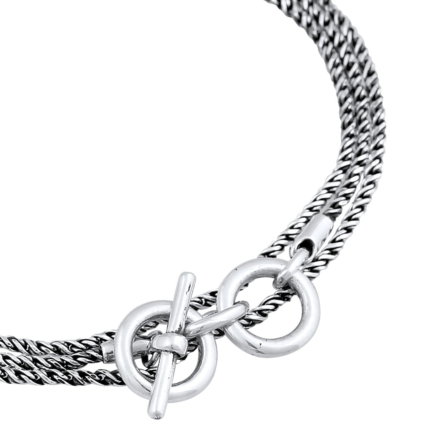 Grau - KUZZOI | Armband Kordelkette T-Bar | 925 Sterling Silber Oxidiert