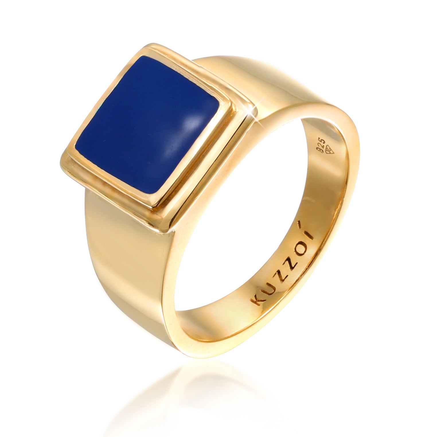 Gold - KUZZOI | Siegelring Quadrat | Emaille (Blau) | 925er Sterling Silber vergoldet
