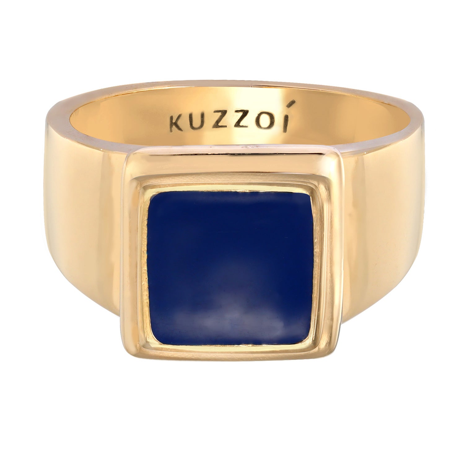 Gold - KUZZOI | Siegelring Quadrat | Emaille (Blau) | 925er Sterling Silber vergoldet