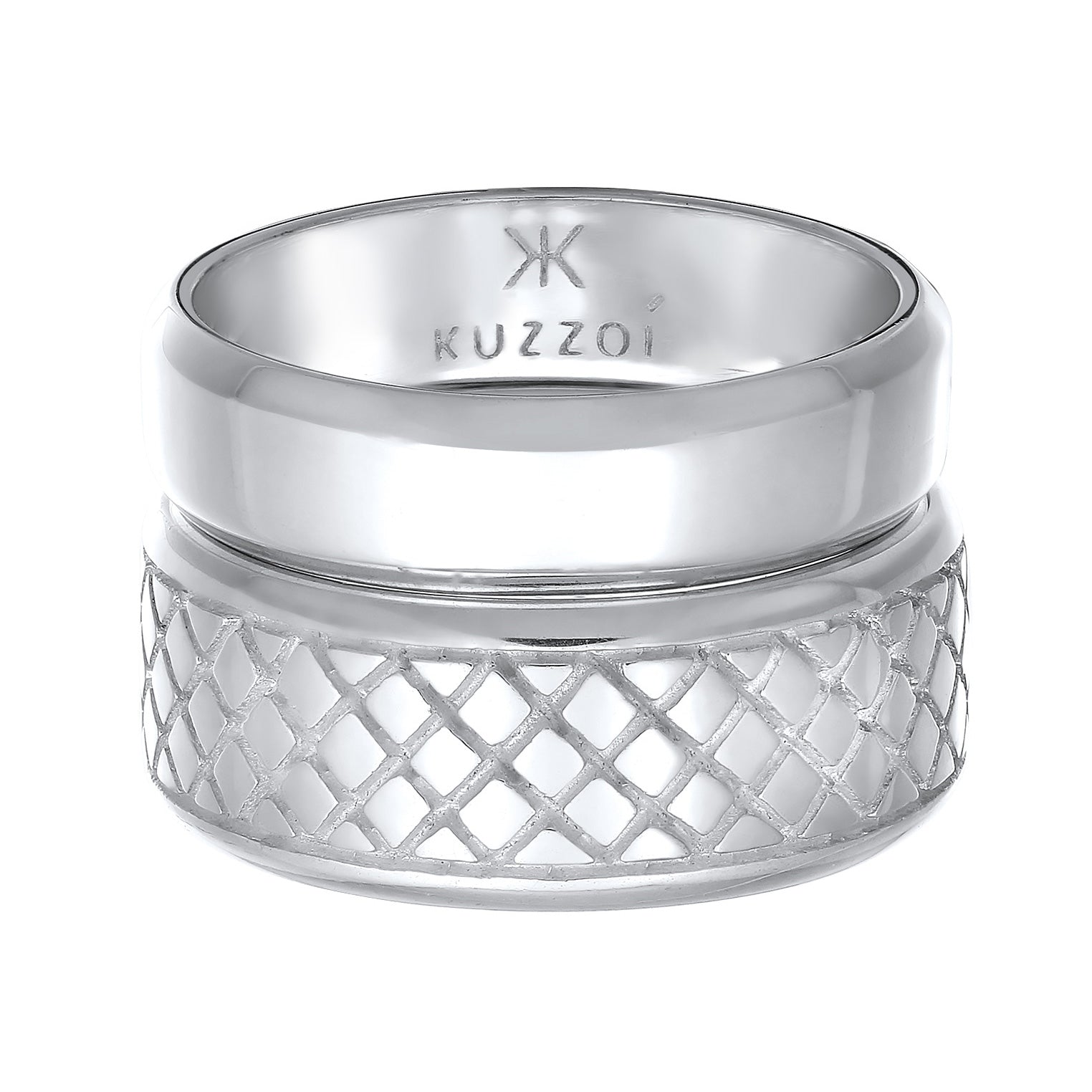Silber - KUZZOI | Bandring 2er Set Struktur | 925er Sterling Silber