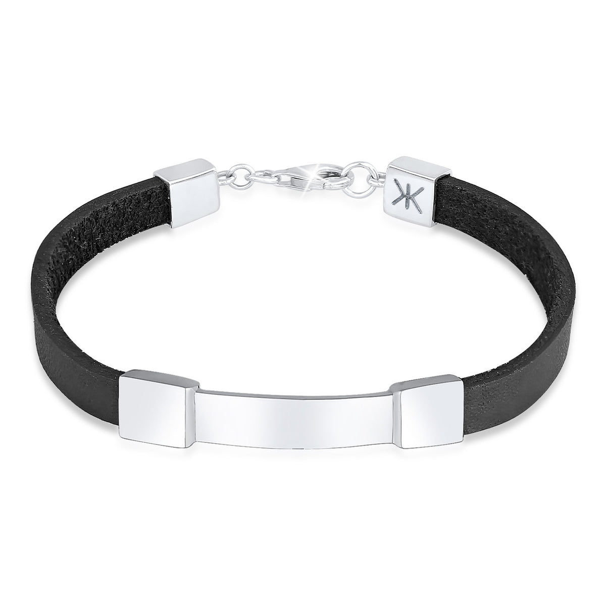 Silber - KUZZOI | Armband Leder Platte | 925er Sterling Silber