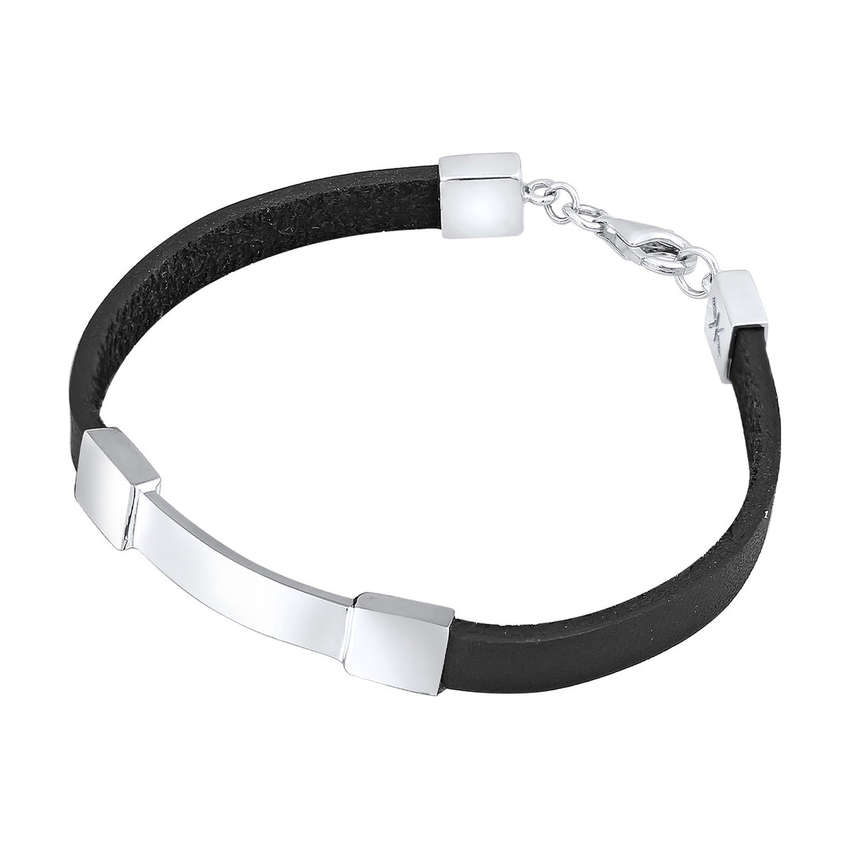 Silber - KUZZOI | Armband Leder Platte | 925er Sterling Silber