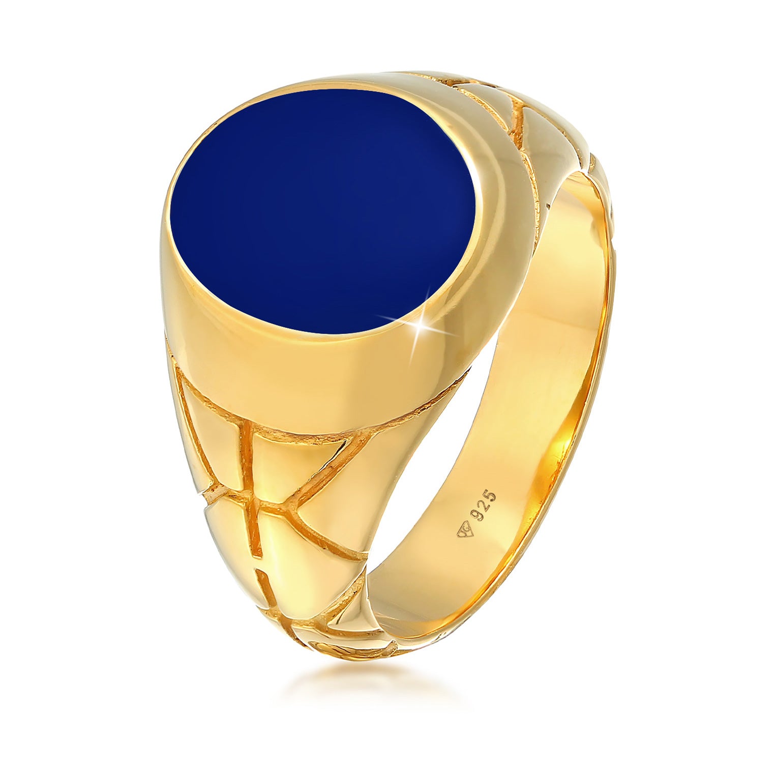 Gold - KUZZOI | Siegelring Elegant | Emaille (Blau) | 925er Sterling Silber vergoldet