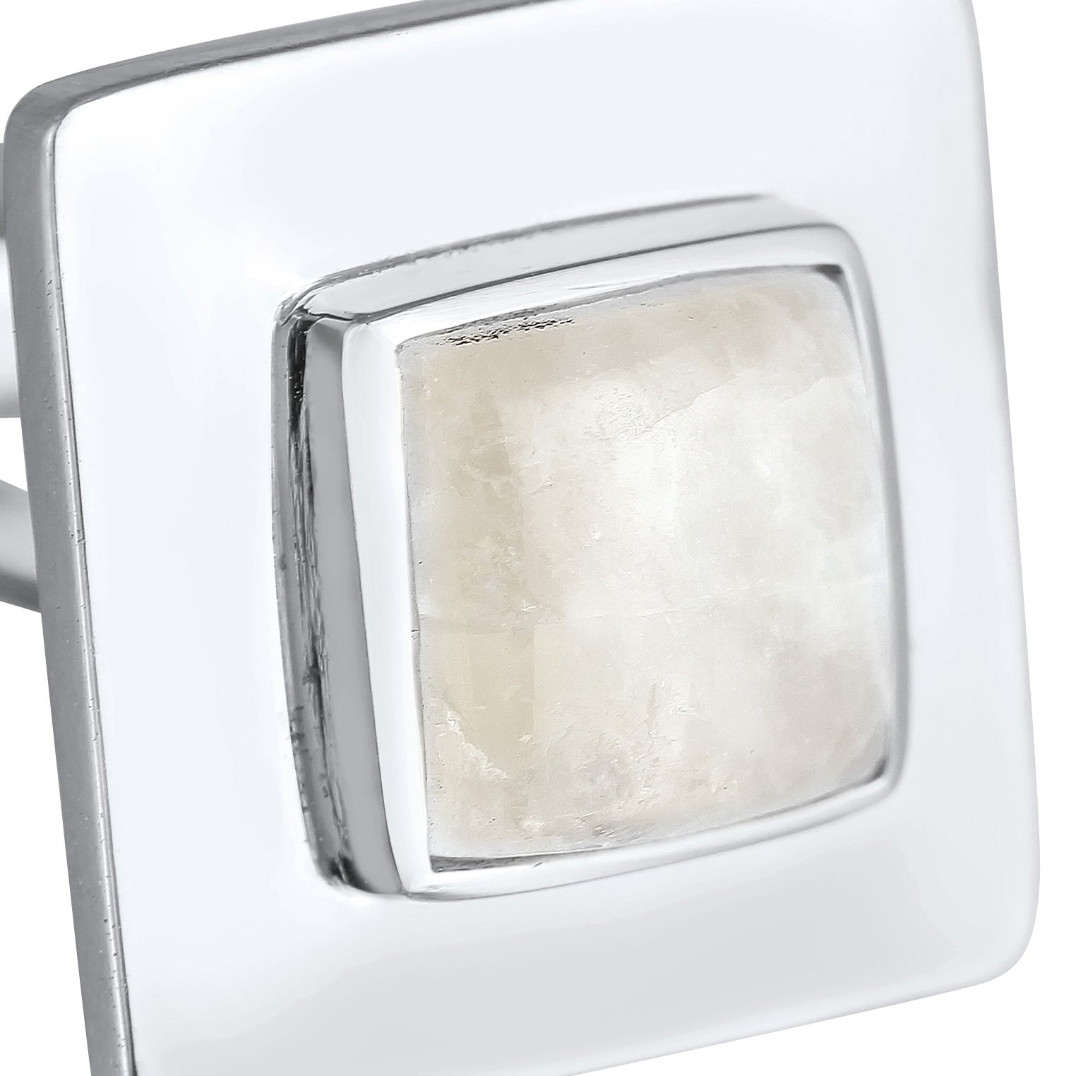 Silber - KUZZOI | Manschettenknopf Quadrat | Mondstein (Weiß) | 925er Sterling Silber