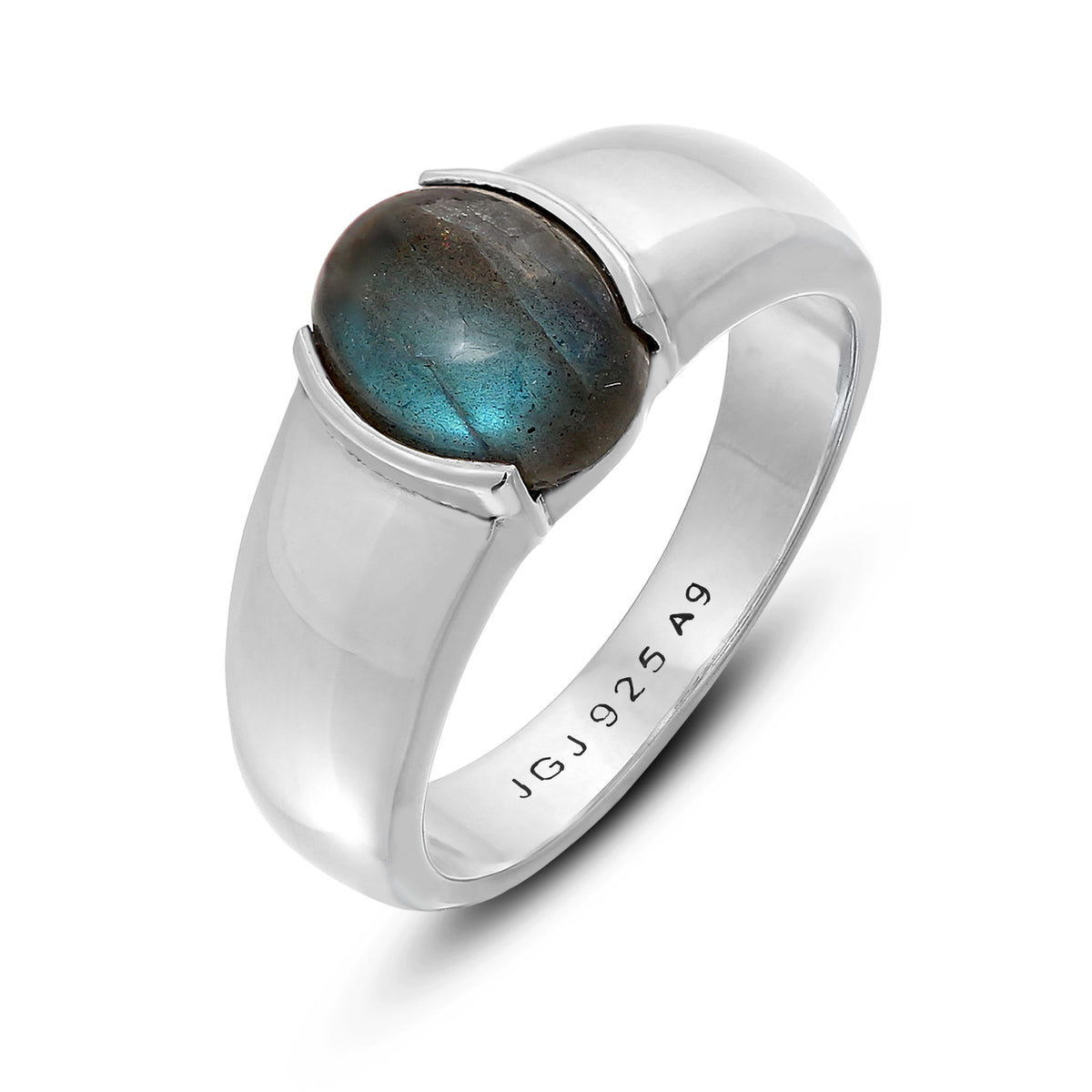 Silber - KUZZOI | Siegelring Oval | Labradorit (Grau) | 925er Sterling Silber