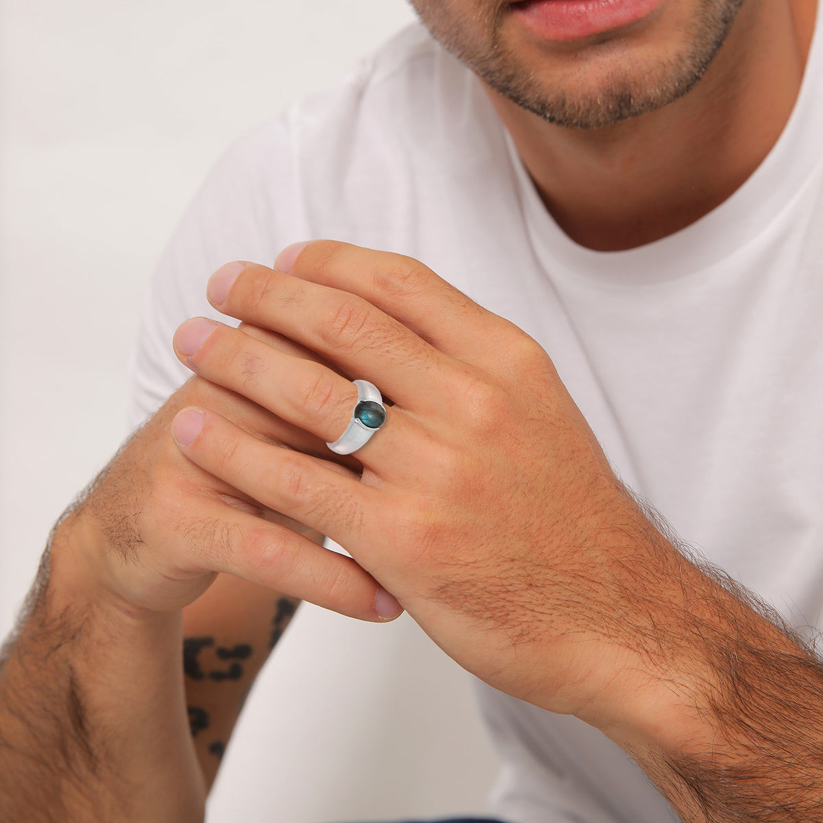 Silber - KUZZOI | Siegelring Oval | Labradorit (Grau) | 925er Sterling Silber