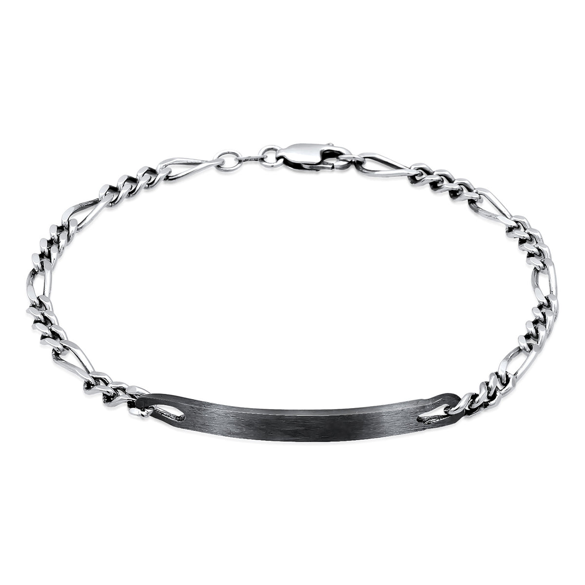 Schwarz - KUZZOI | Figaro-Armband ID Platte | 925er Sterling Silber oxidiert