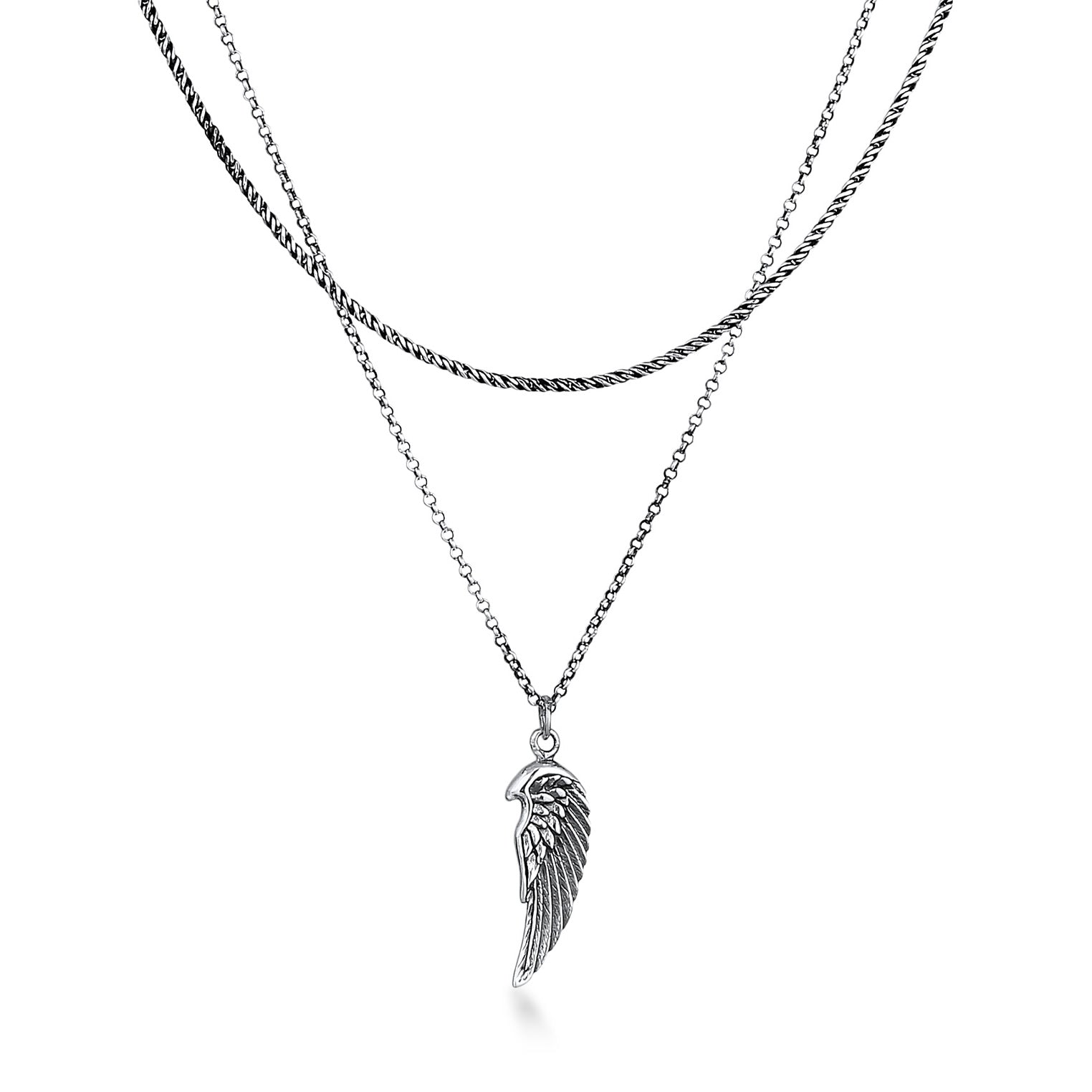 Schwarz - KUZZOI | Layer-Halskette Flügel | 925er Sterling Silber