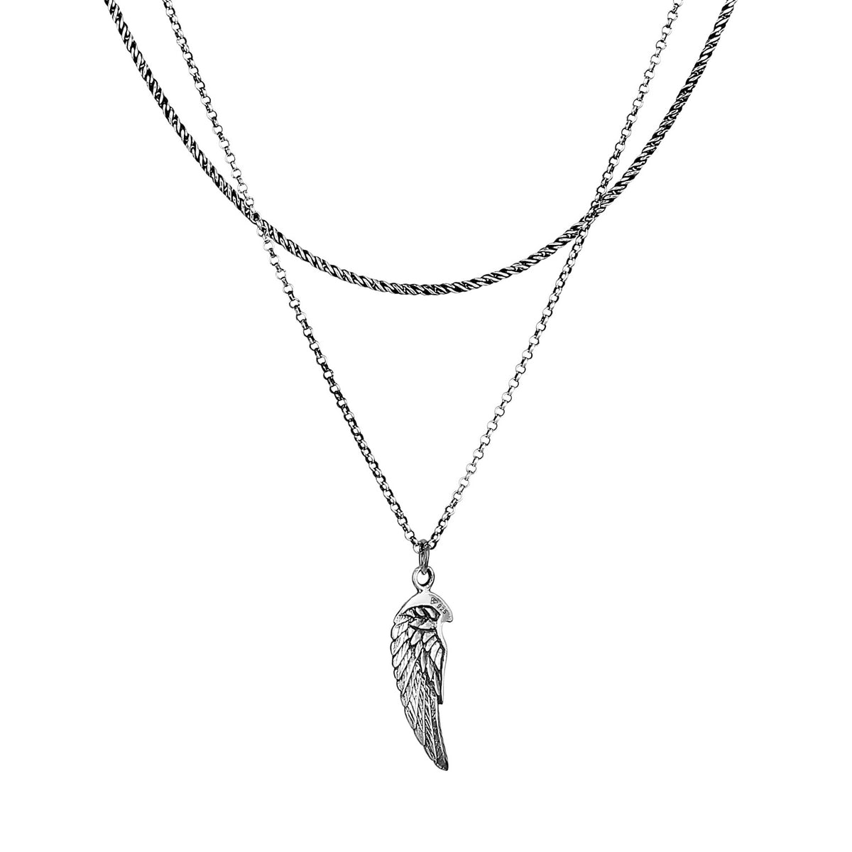 Schwarz - KUZZOI | Layer-Halskette Flügel | 925er Sterling Silber