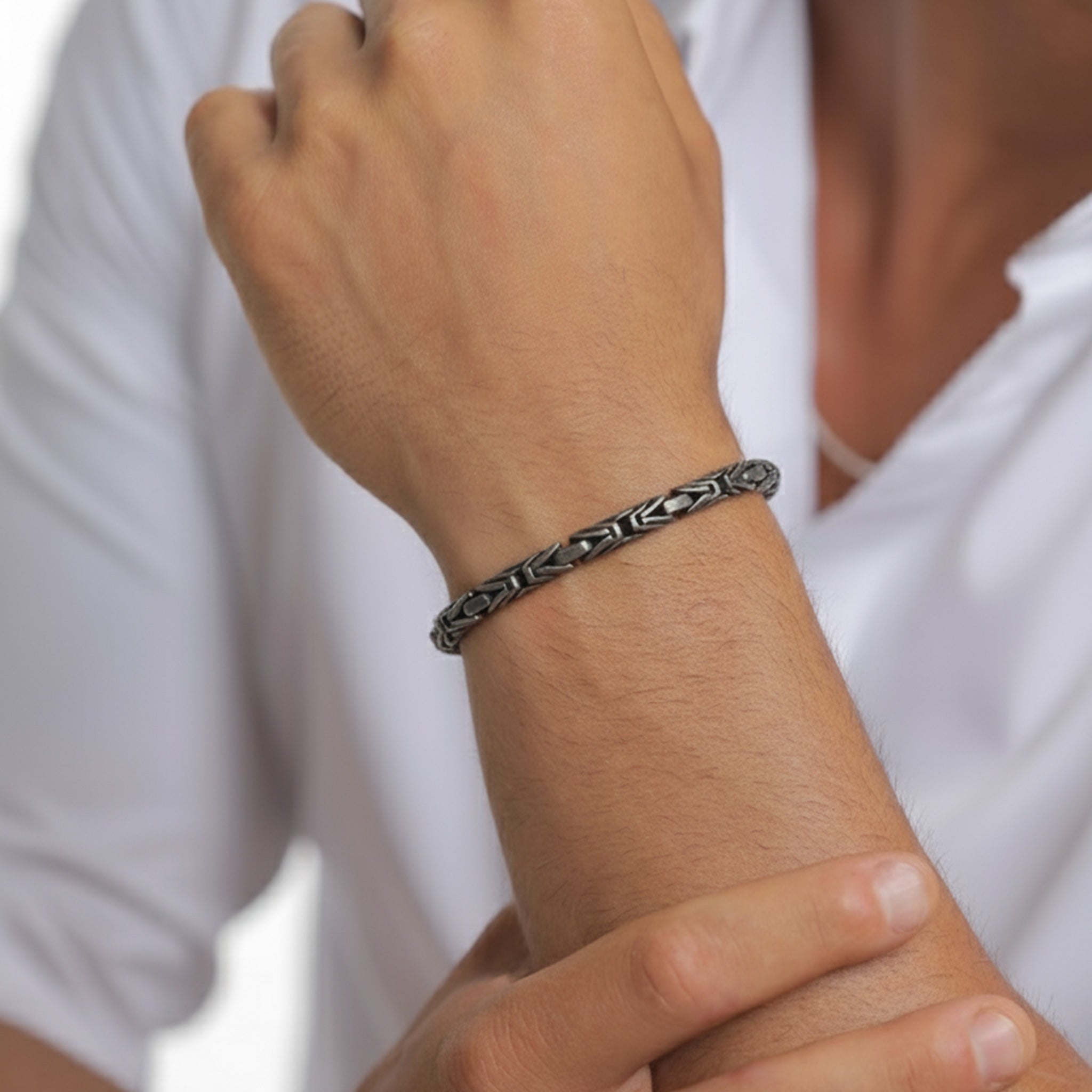 Schwarz - KUZZOI | Königs-Armband Rund | 925er Sterling Silber oxidiert