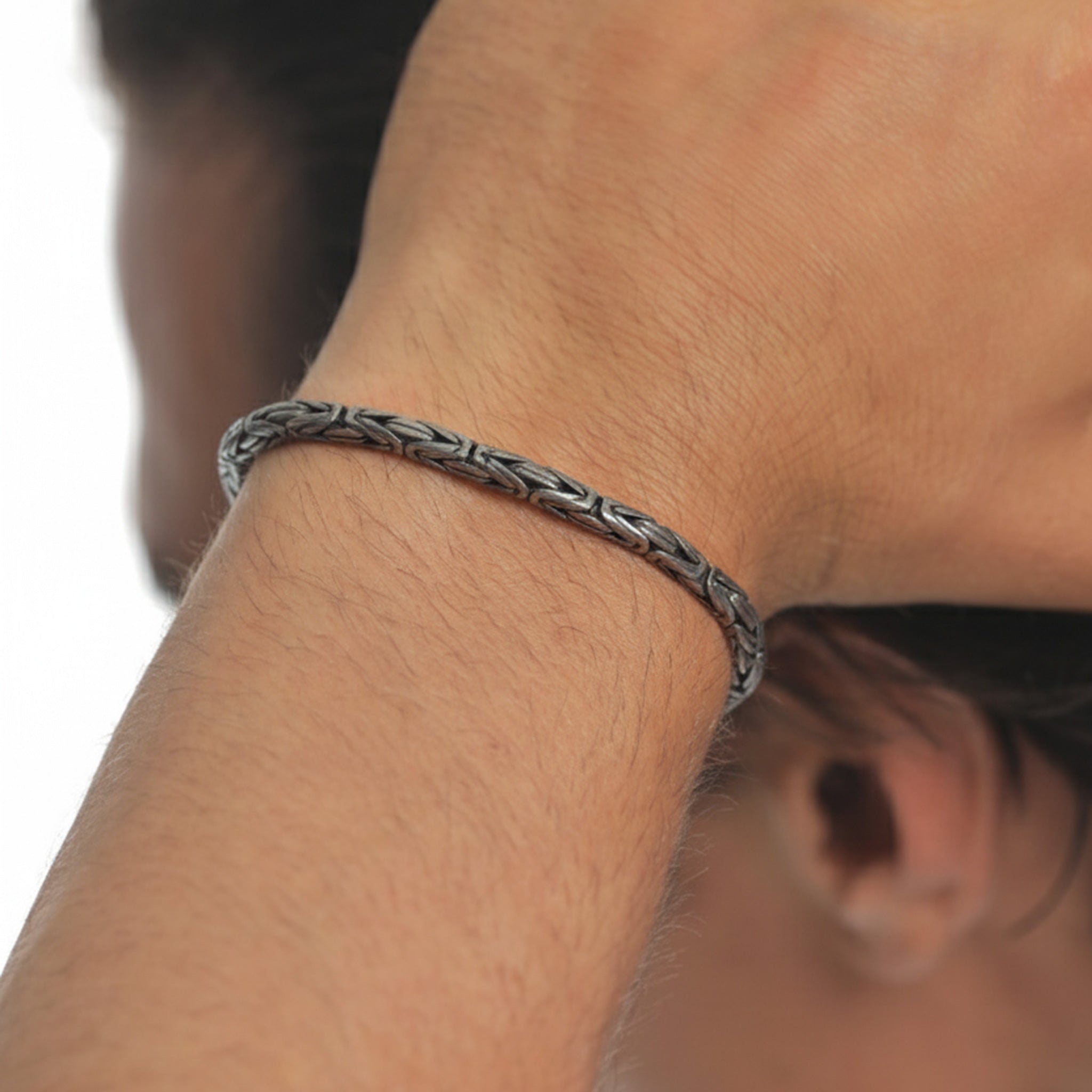 Schwarz - KUZZOI | Königs-Armband Rund | 925er Sterling Silber oxidiert