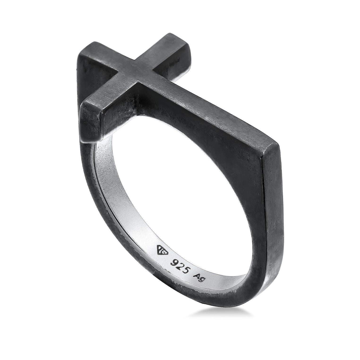 Grau - KUZZOI | Ring Kreuz Basic | 925er Sterling Silber oxidiert