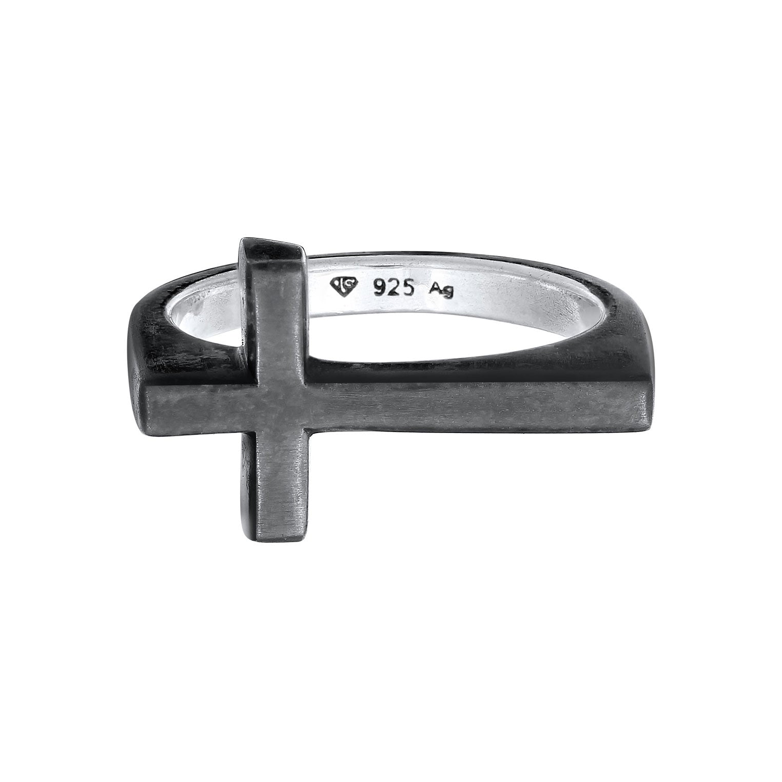 Grau - KUZZOI | Ring Kreuz Basic | 925er Sterling Silber oxidiert