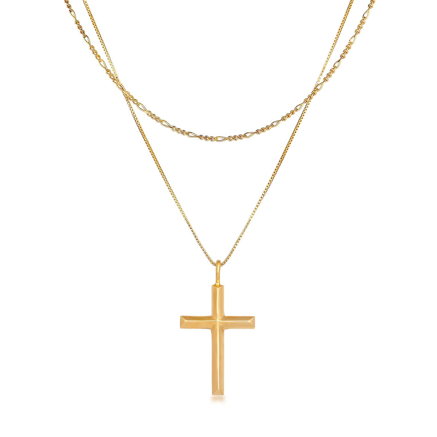Gold - KUZZOI | Layer-Halskette Kreuz | 925er Sterling Silber vergoldet