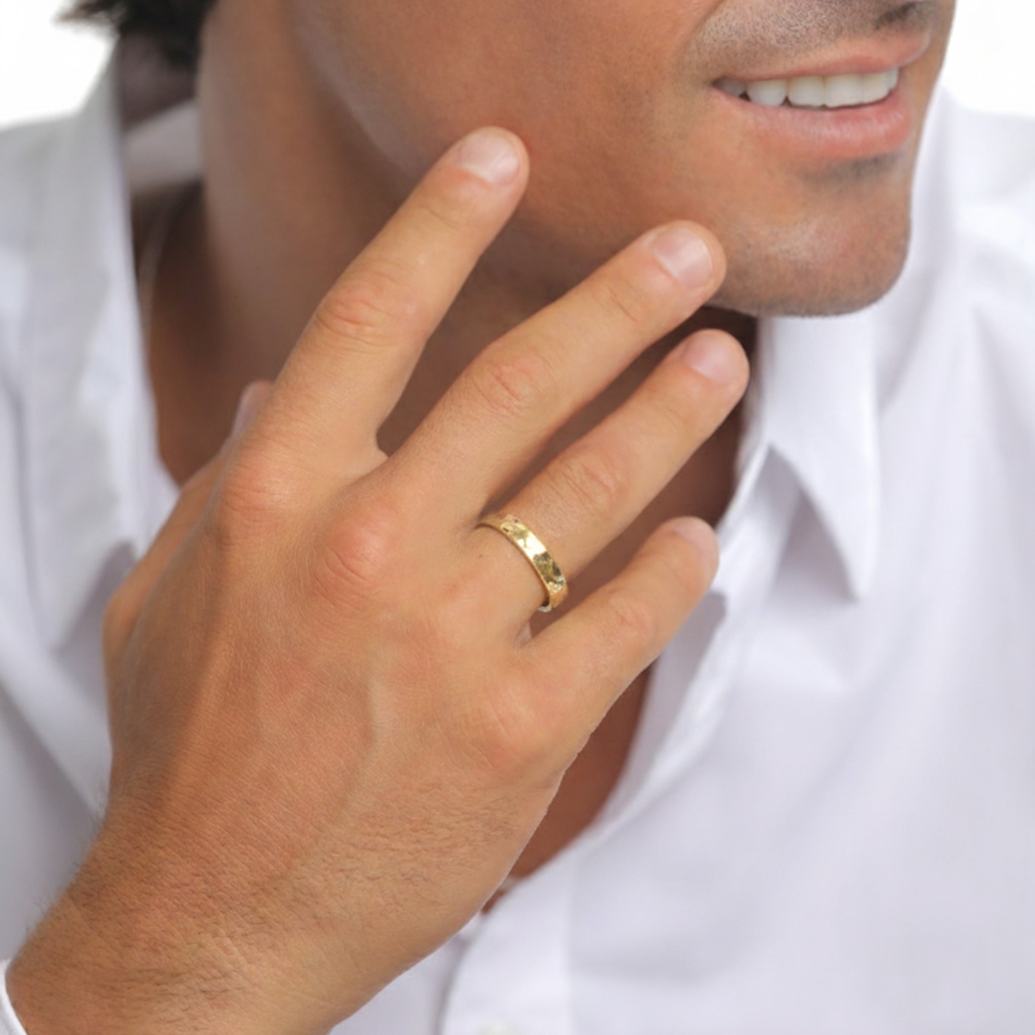 Gold - KUZZOI | Bandring Basic Gehämmert | 925er Sterling Silber vergoldet