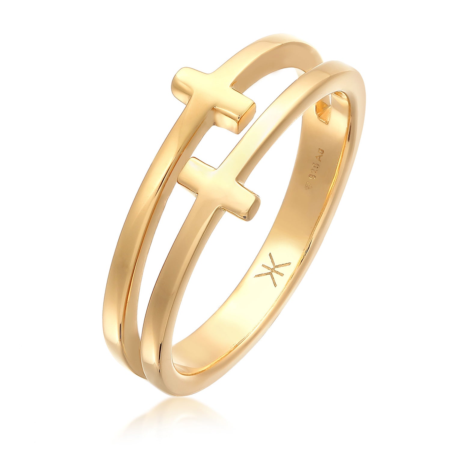 Gold - KUZZOI | Ring Kreuz Double Optik | 925er Sterling Silber vergoldet