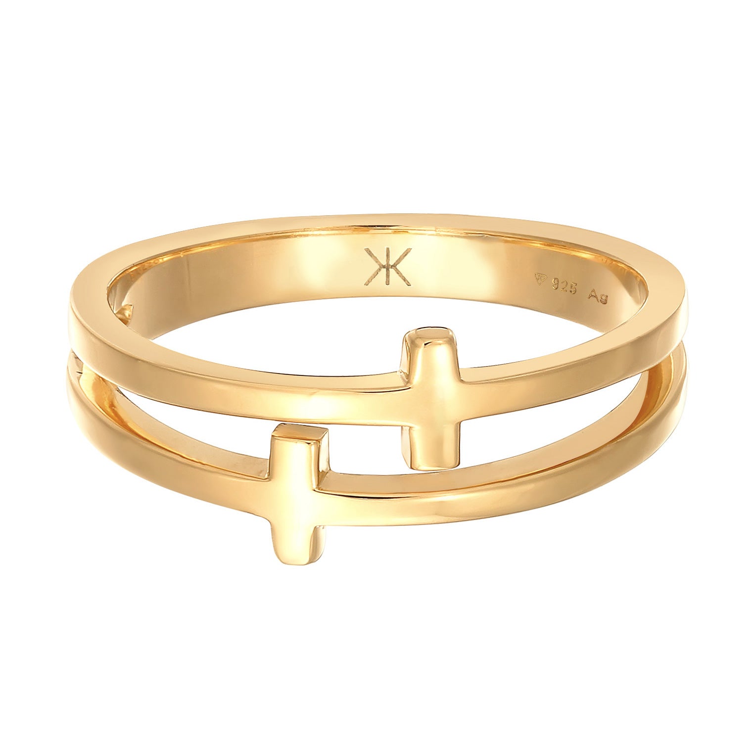 Gold - KUZZOI | Ring Kreuz Double Optik | 925er Sterling Silber vergoldet