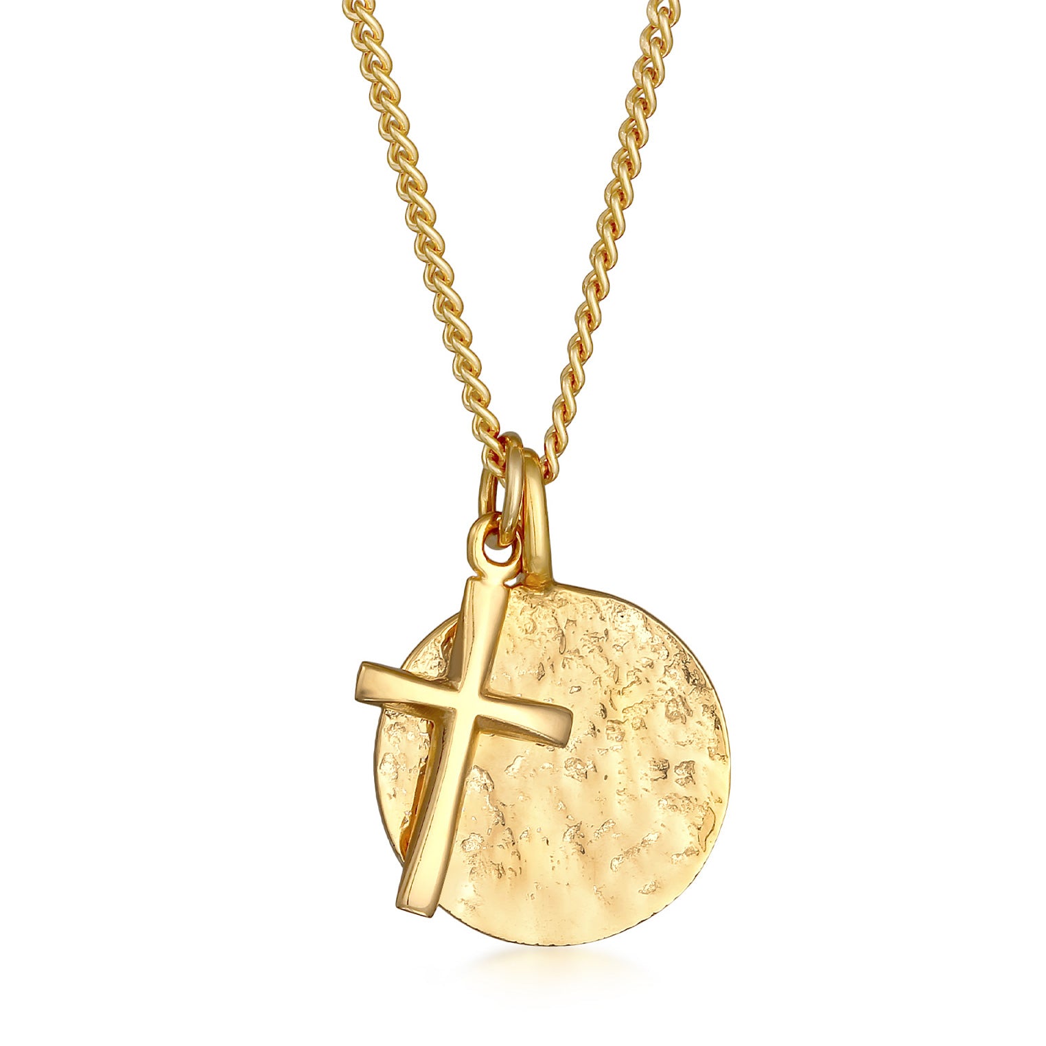 Gold - KUZZOI | Halskette Anhänger Coin Kreuz | 925er Sterling Silber vergoldet
