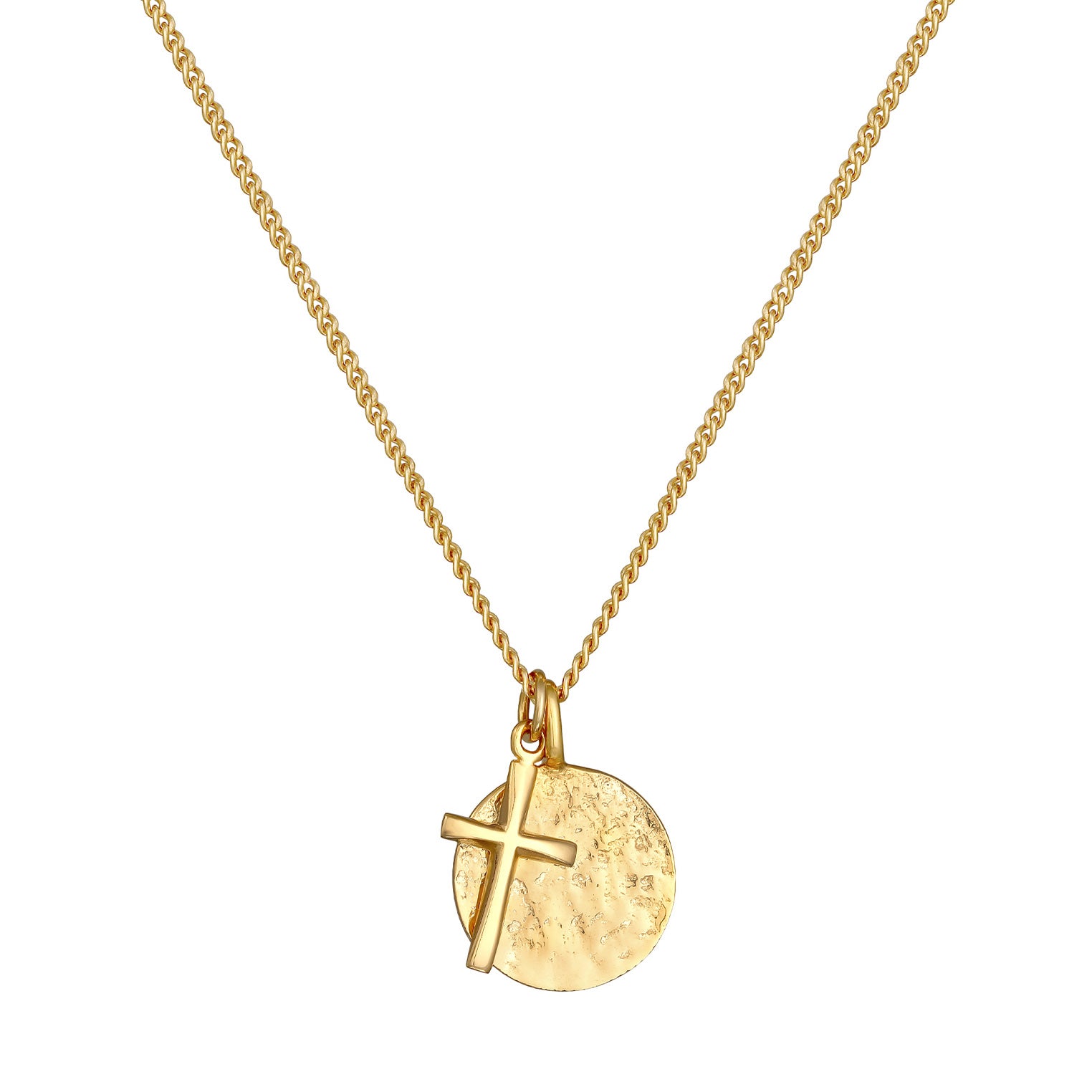 Gold - KUZZOI | Halskette Anhänger Coin Kreuz | 925er Sterling Silber vergoldet