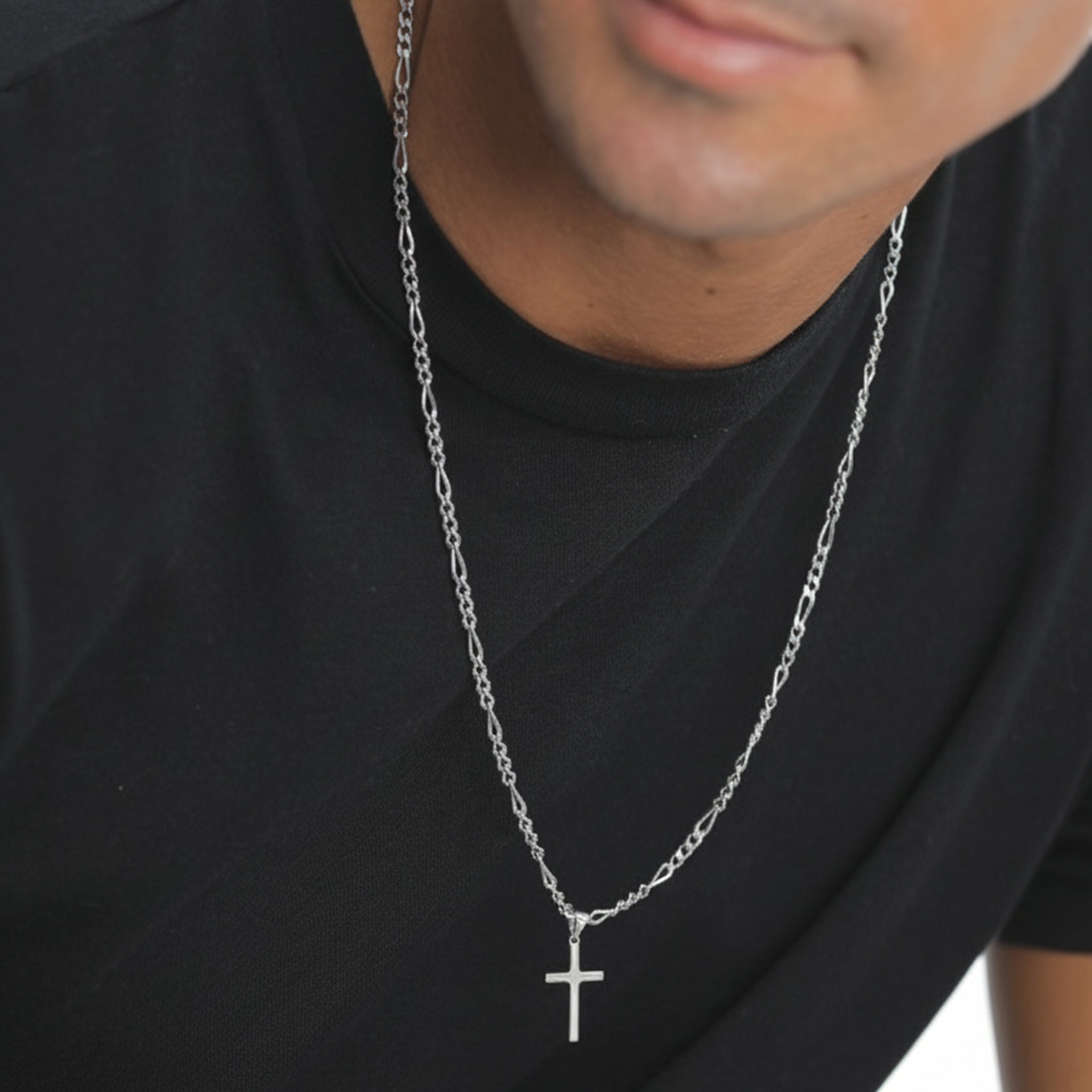 Silber - KUZZOI | Figaro-Halskette Kreuz Anhänger | 925er Sterling Silber