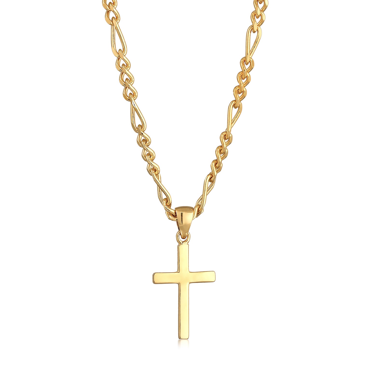 Gold - KUZZOI | Figaro-Halskette Kreuz Anhänger | 925er Sterling Silber vergoldet