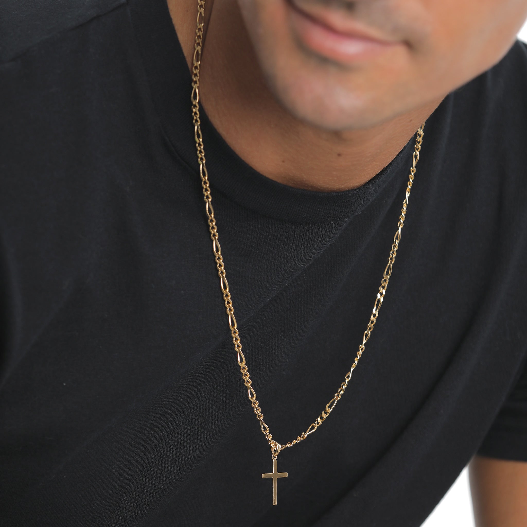 Gold - KUZZOI | Figaro-Halskette Kreuz Anhänger | 925er Sterling Silber vergoldet